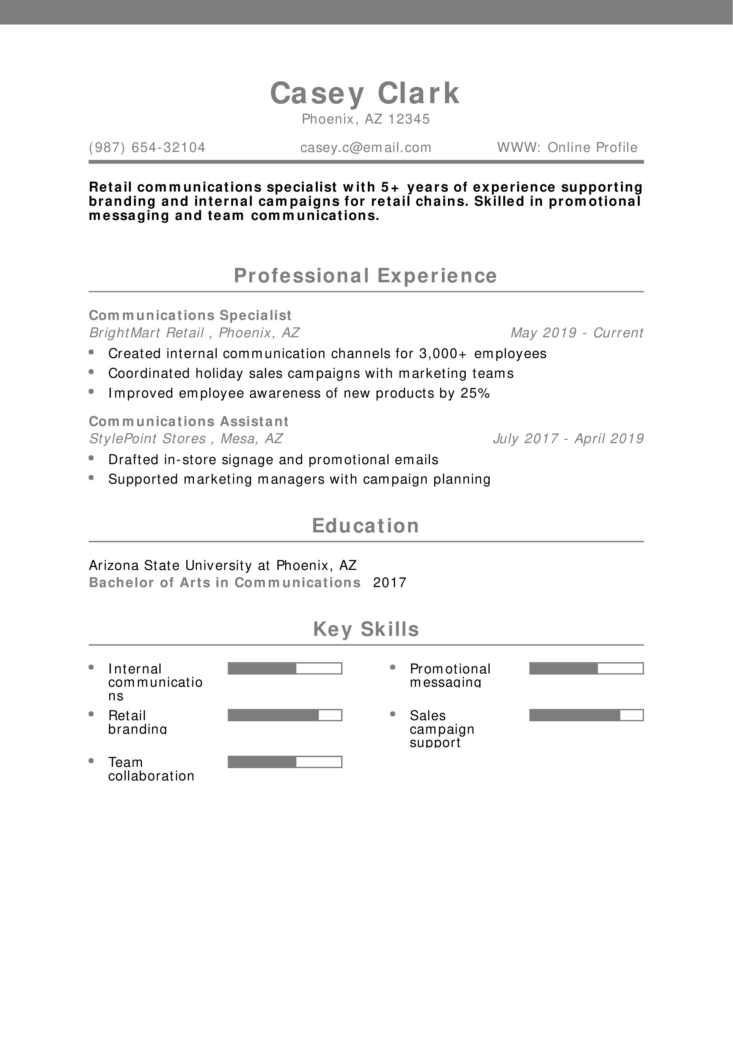 Retail Communications Specialist Resume