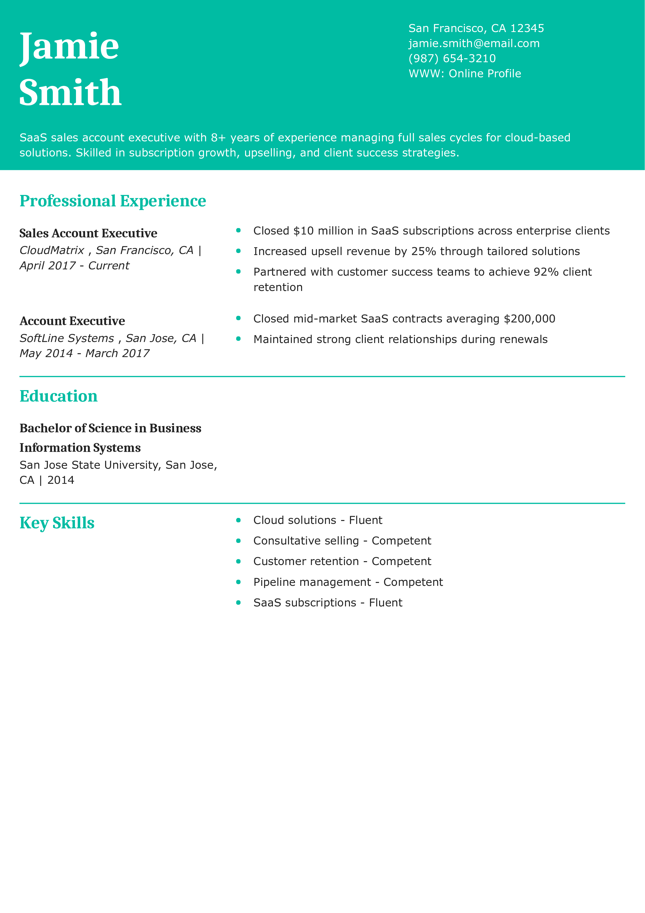 SaaS Sales Account Executive Resume