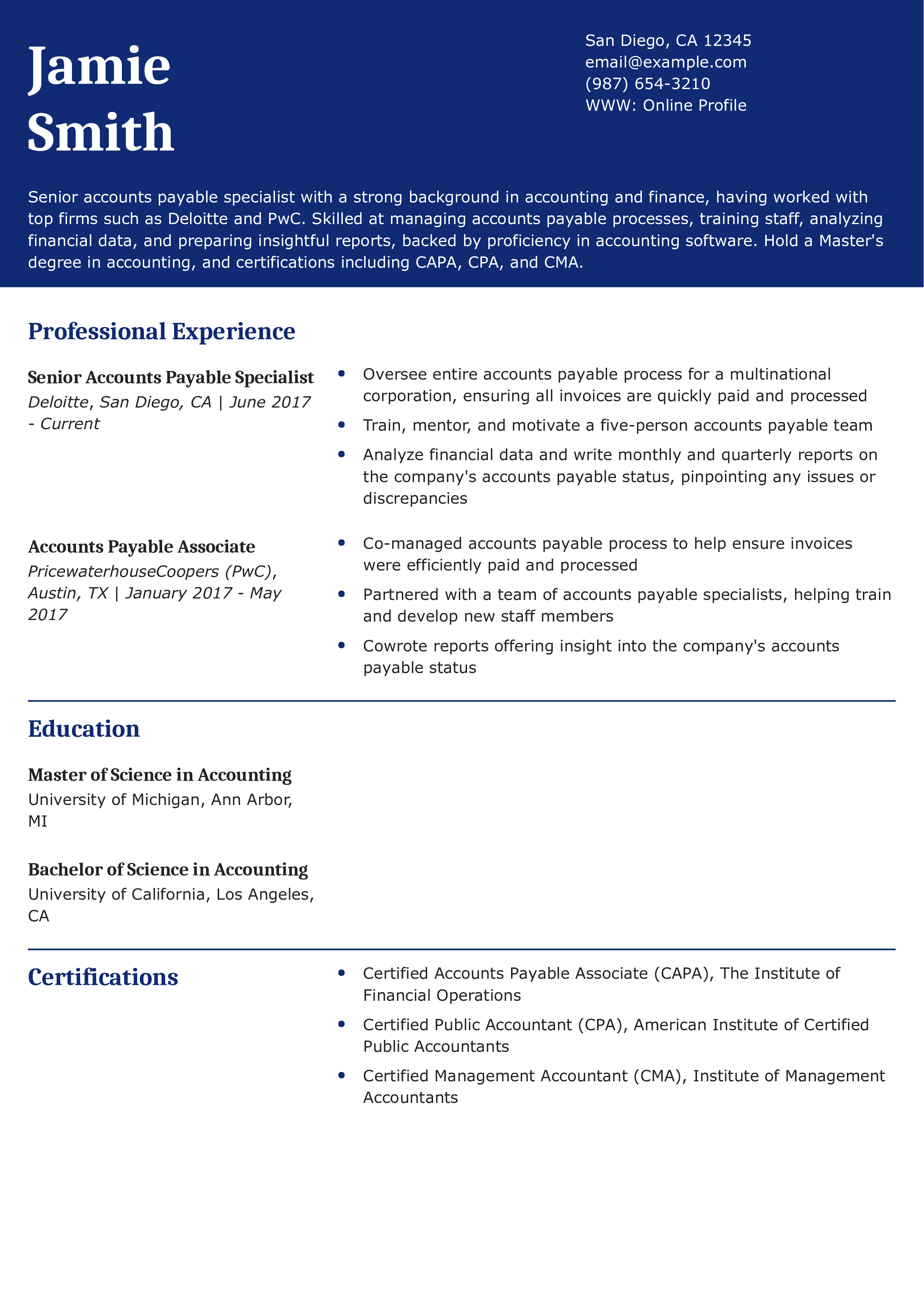 Senior Accounts Payable Specialist Resume