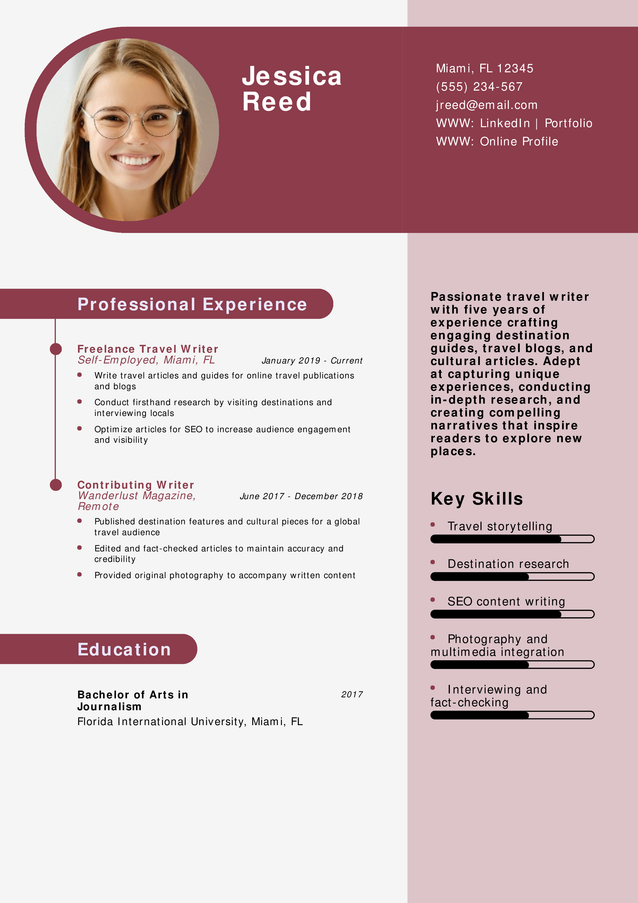 Travel Writer Resume