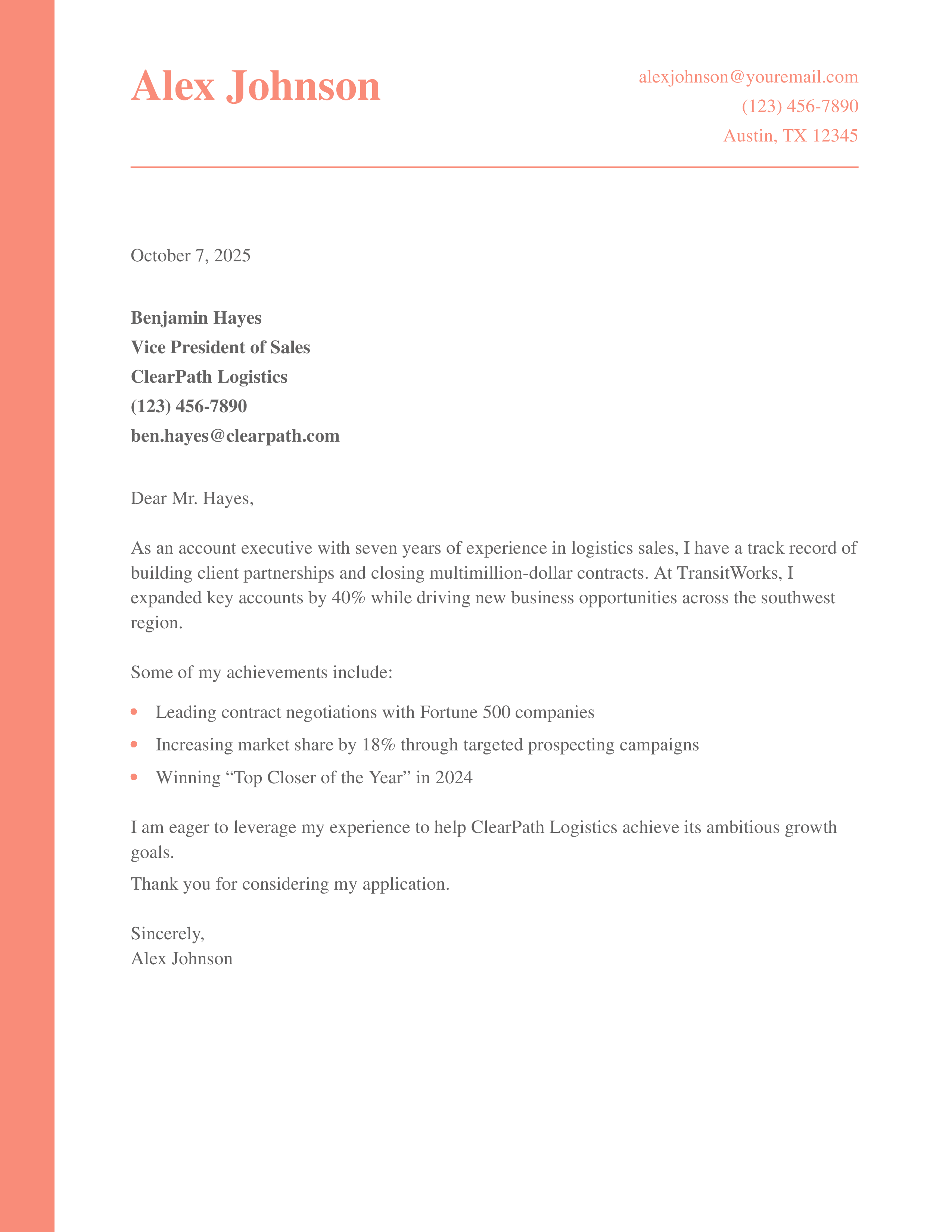 Account Executive Cover Letter