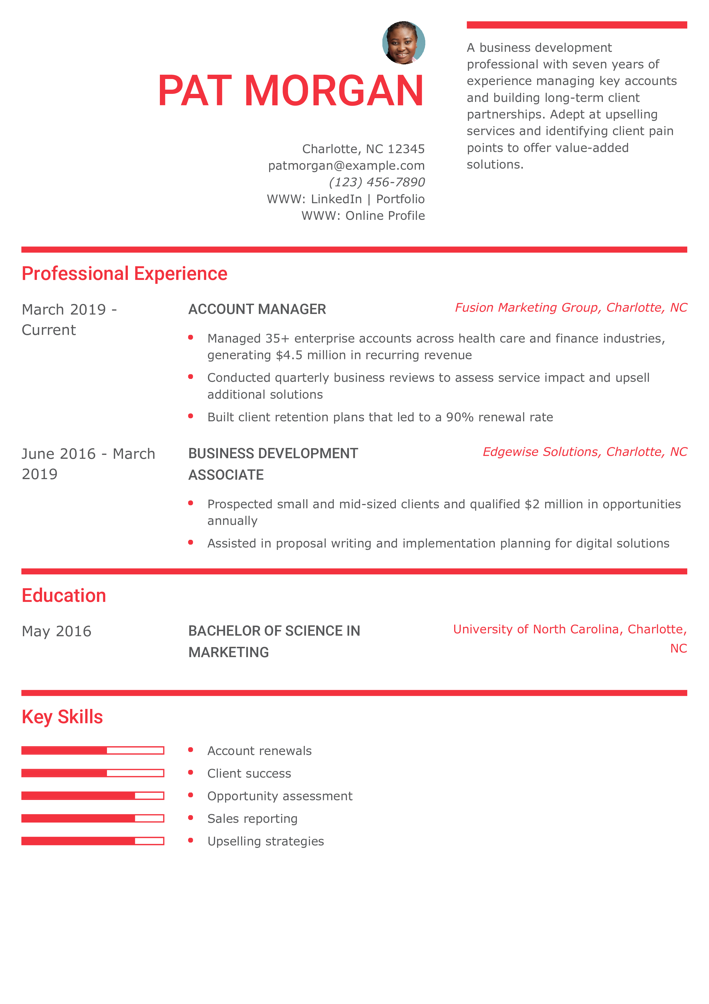 Account Manager Position for Business Development Manager Resume