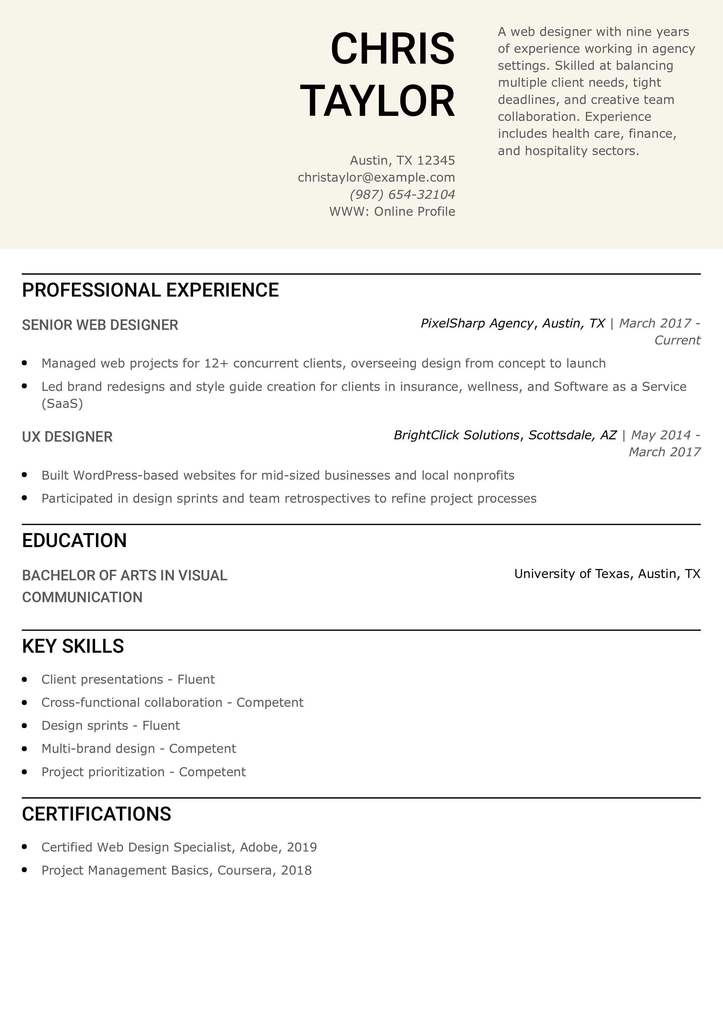 Agency Web Designer Resume