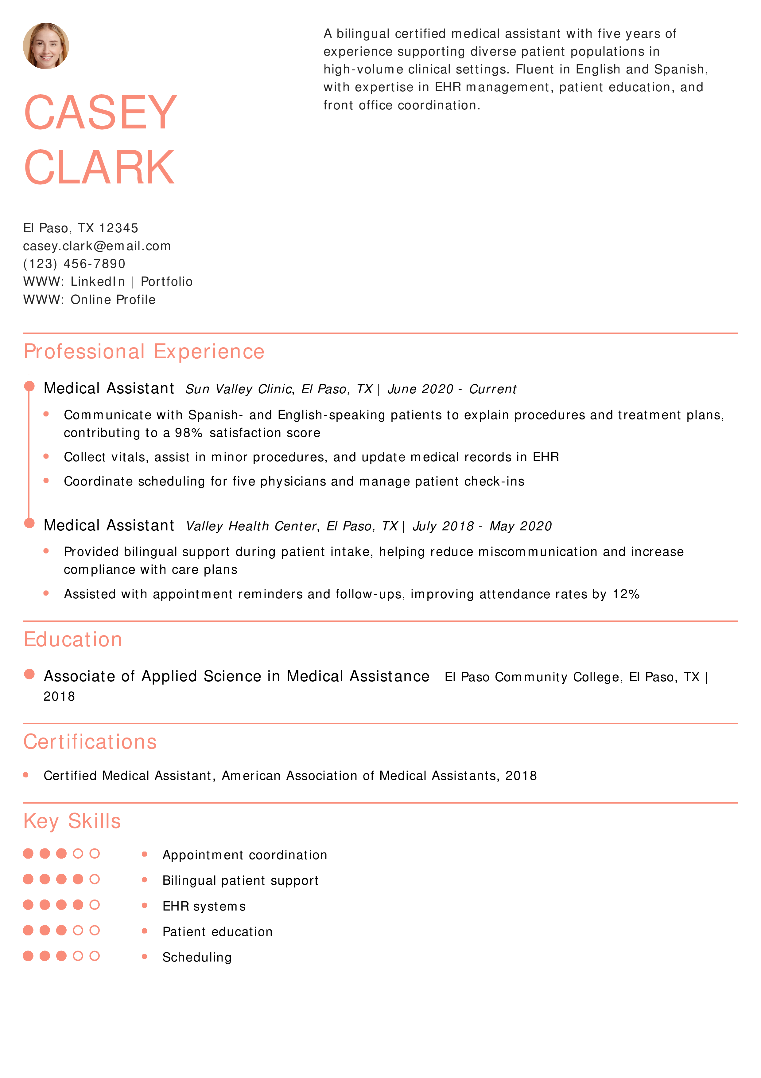 Bilingual Medical Assistant Resume