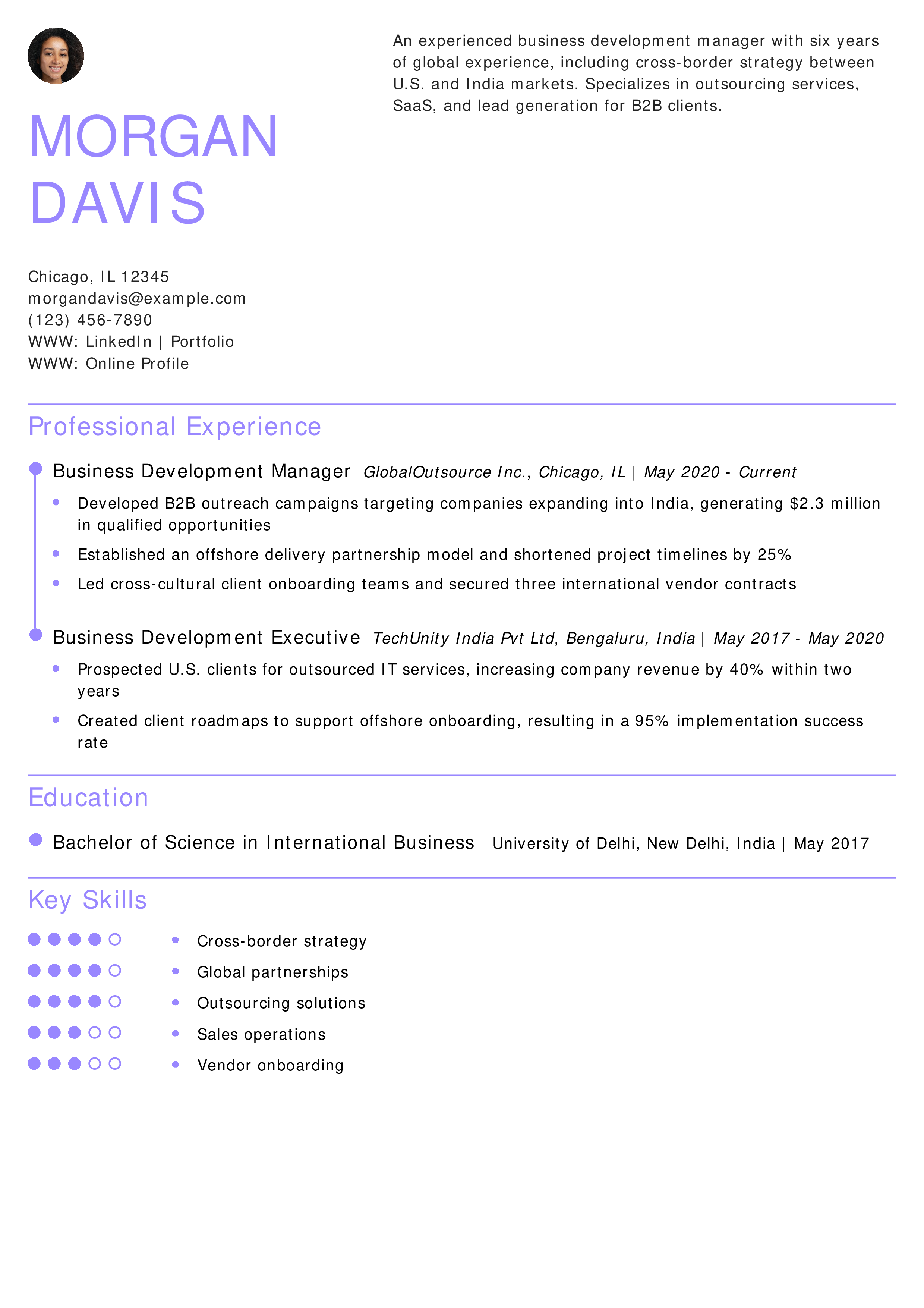 Business Development Manager India Resume