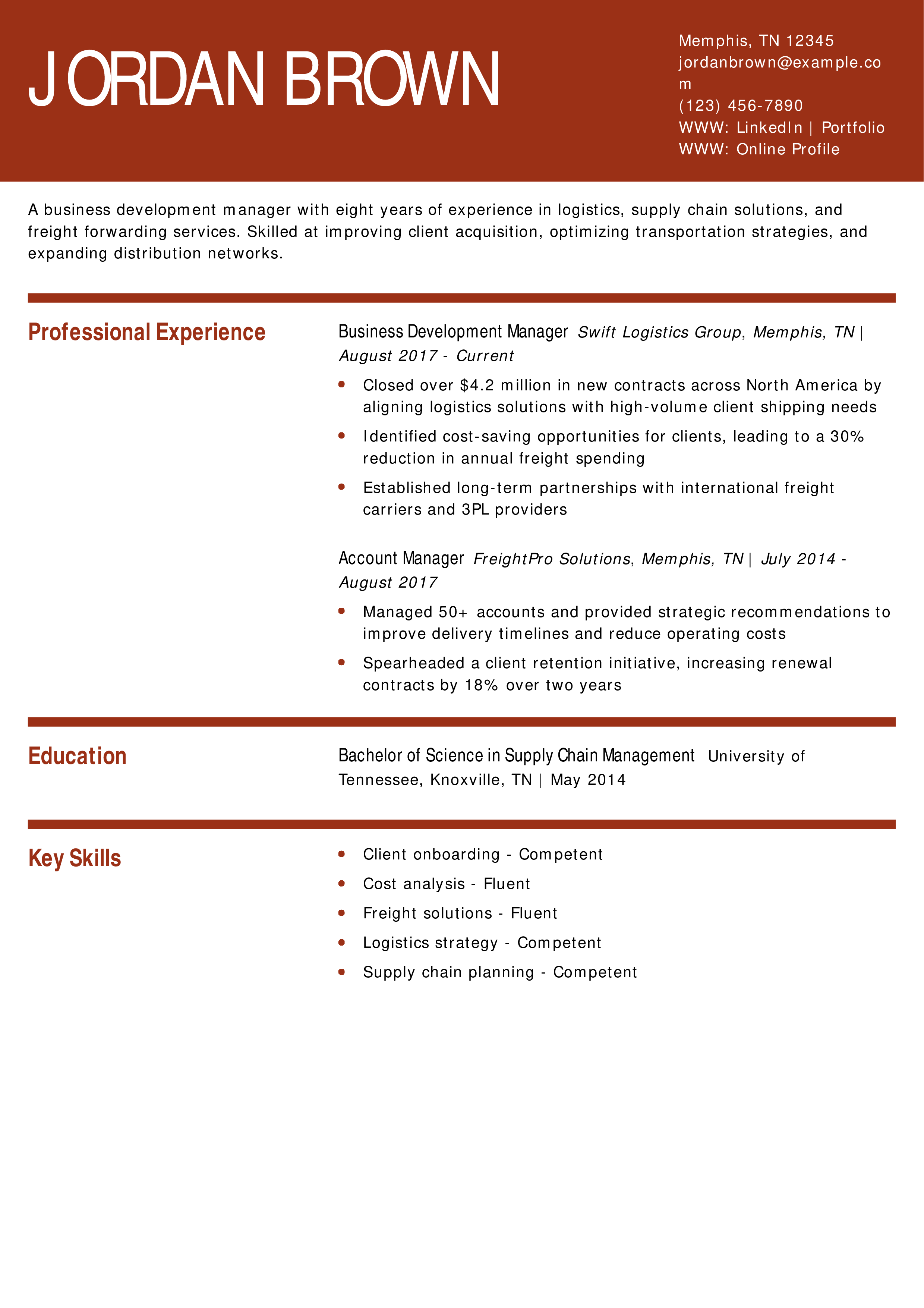 Business Development Manager Logistics Resume