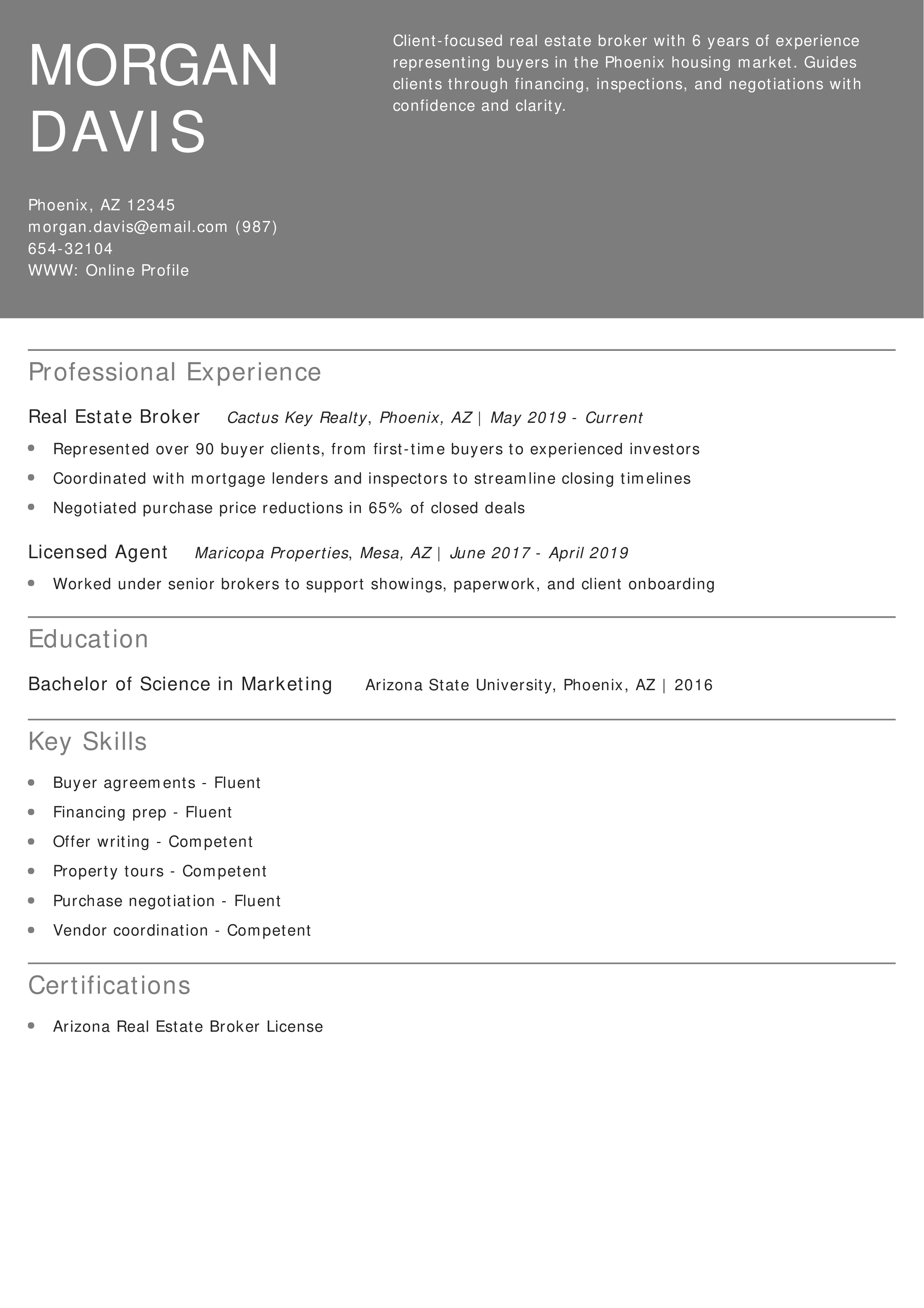 Buyer-Focused Real Estate Broker Resume