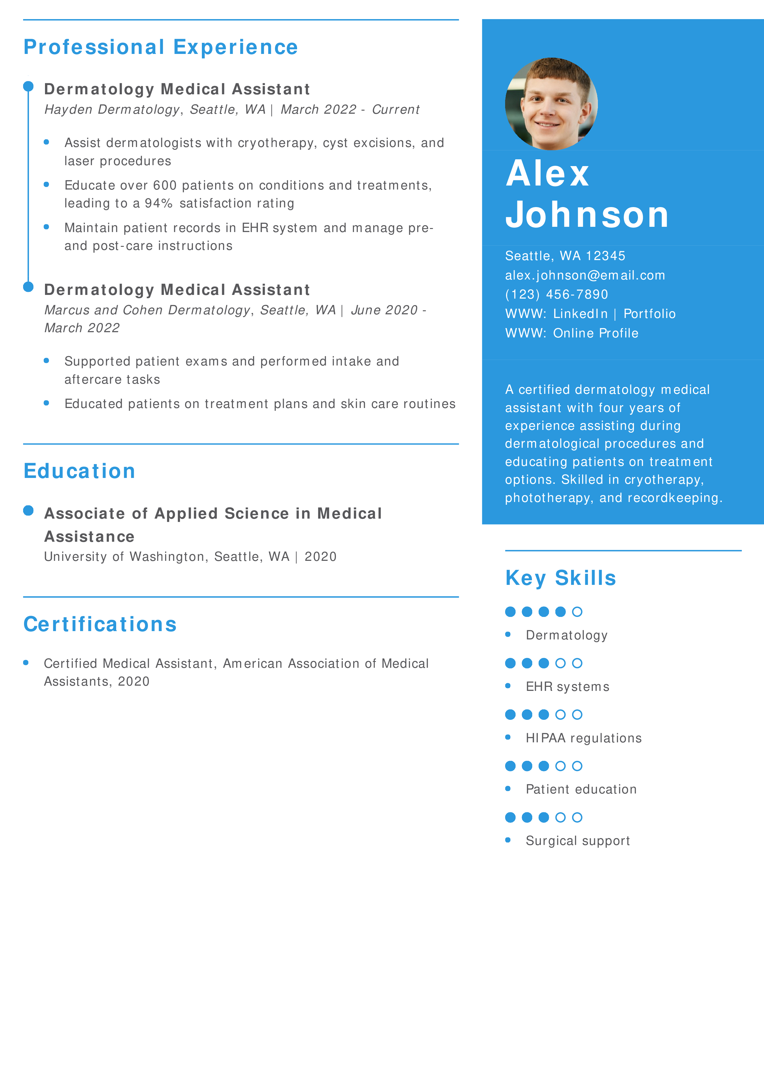 Certified Dermatology Medical Assistant Resume