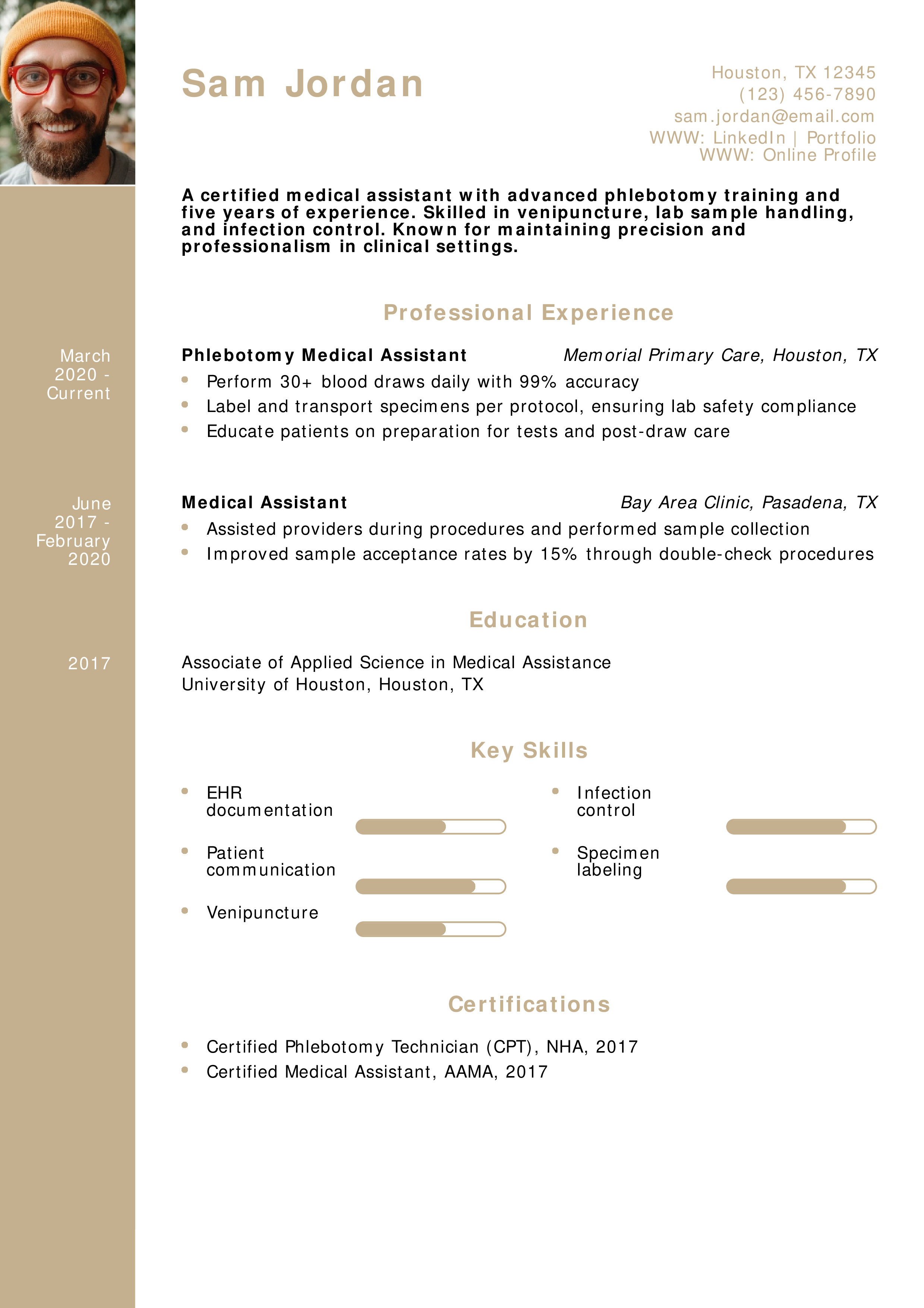 Certified Phlebotomy Medical Assistant Resume