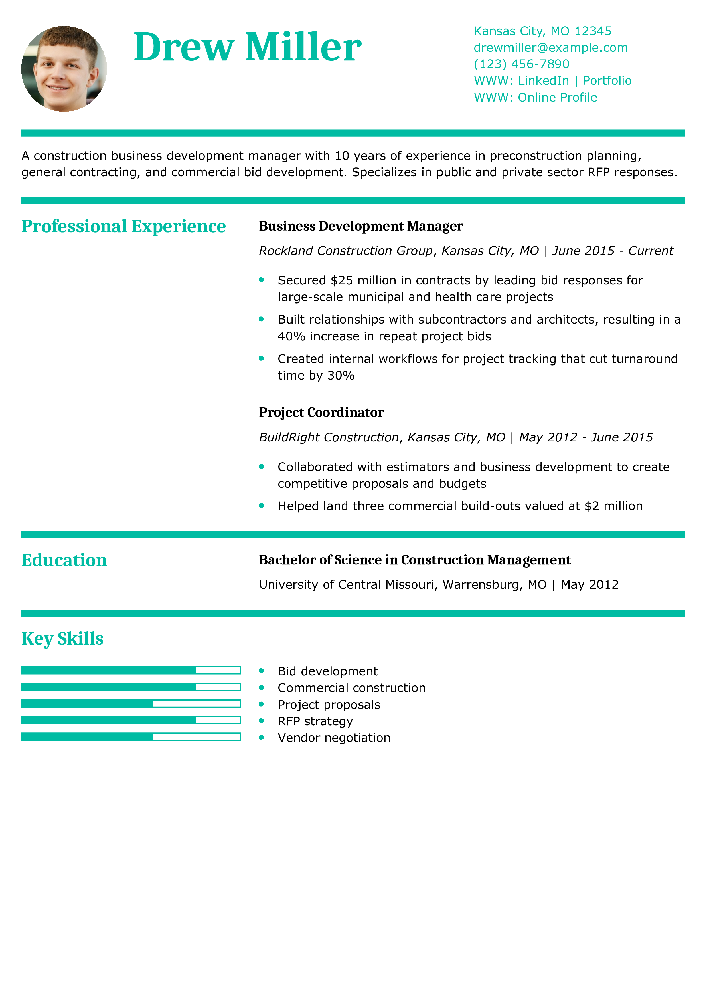 Construction Business Development Manager Resume