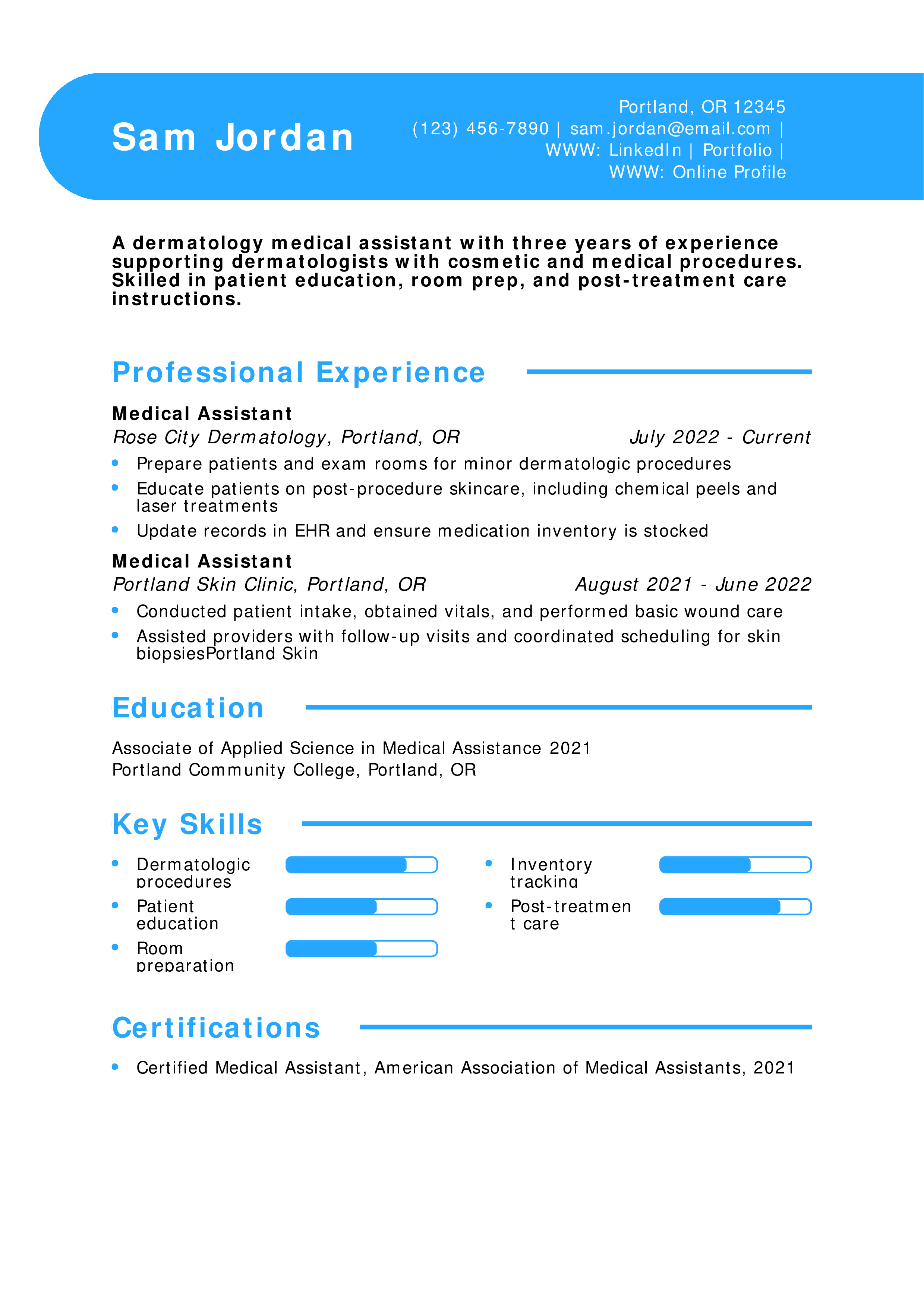 Dermatology Medical Assistant Resume