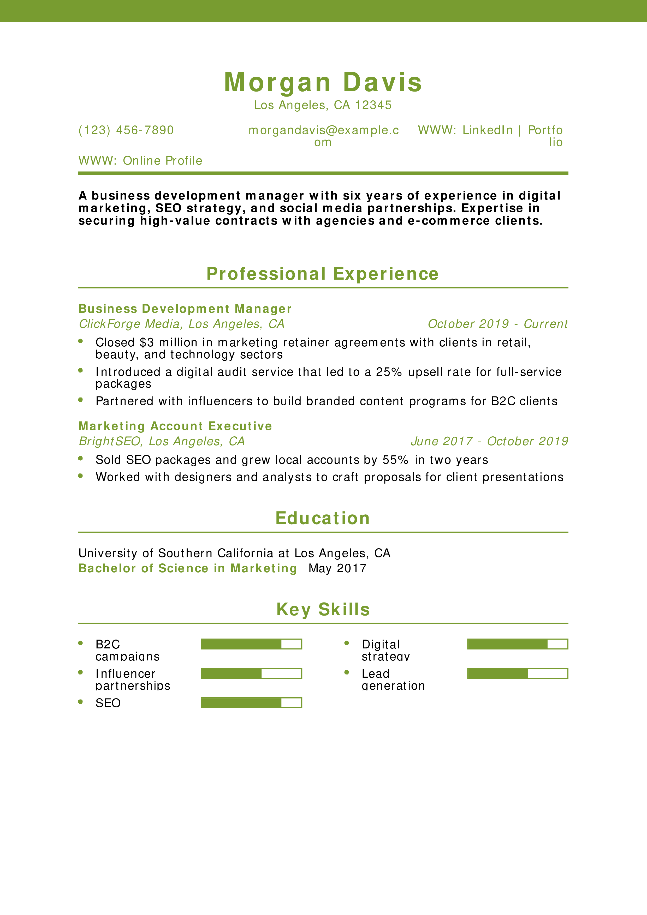 Digital Marketing Business Development Manager Resume