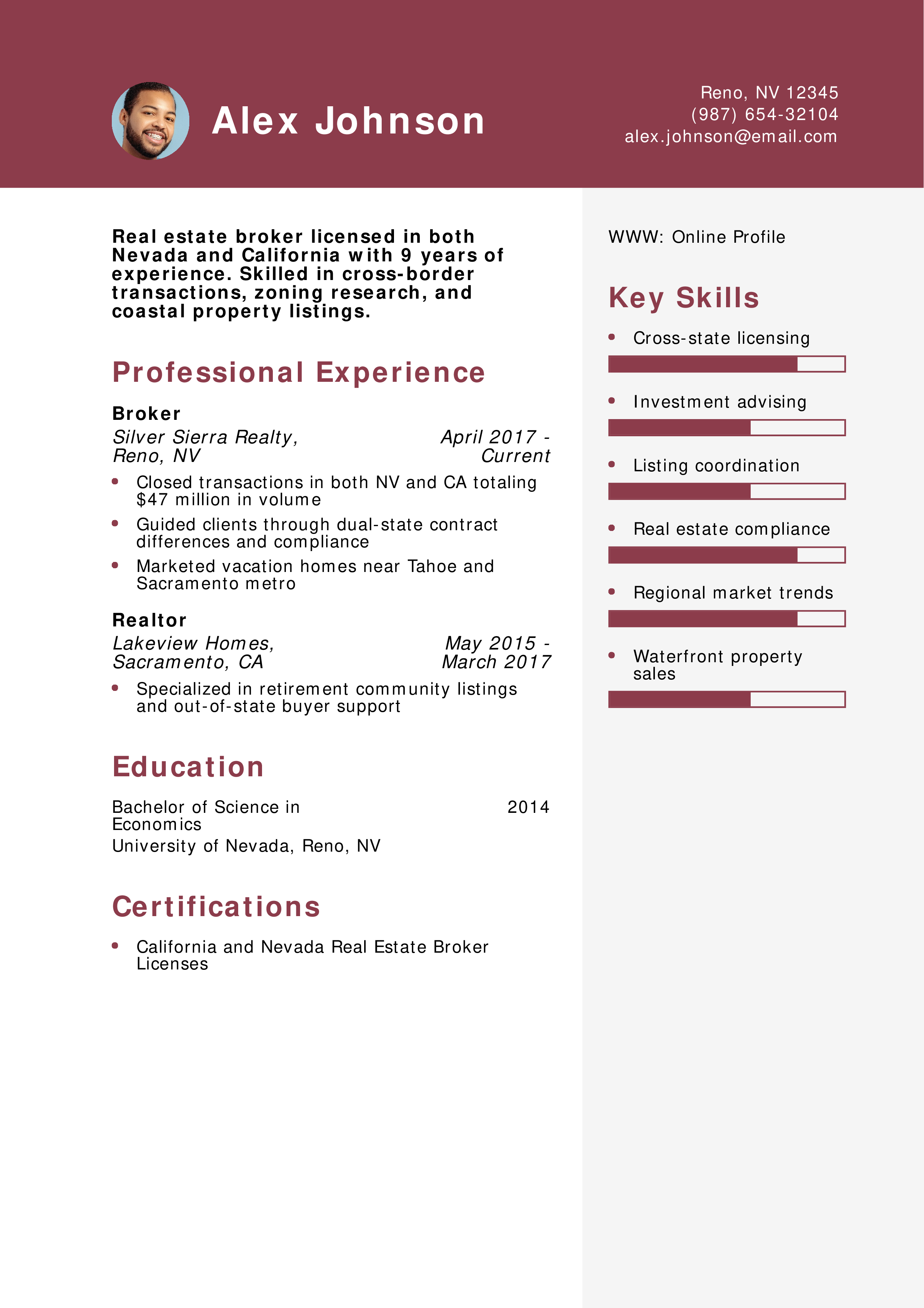 Dual-State Real Estate Broker Resume