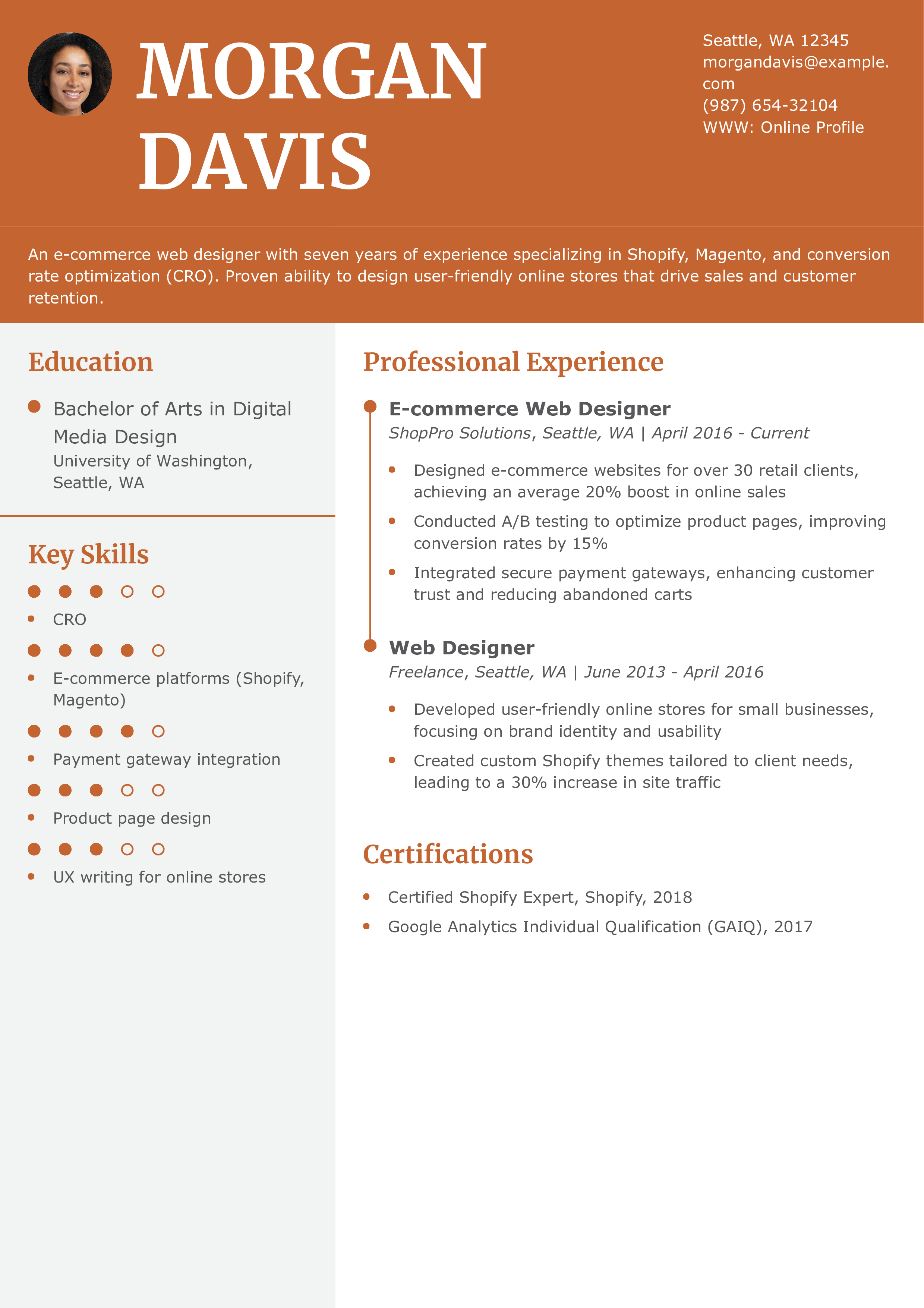 E-commerce Web Designer Resume