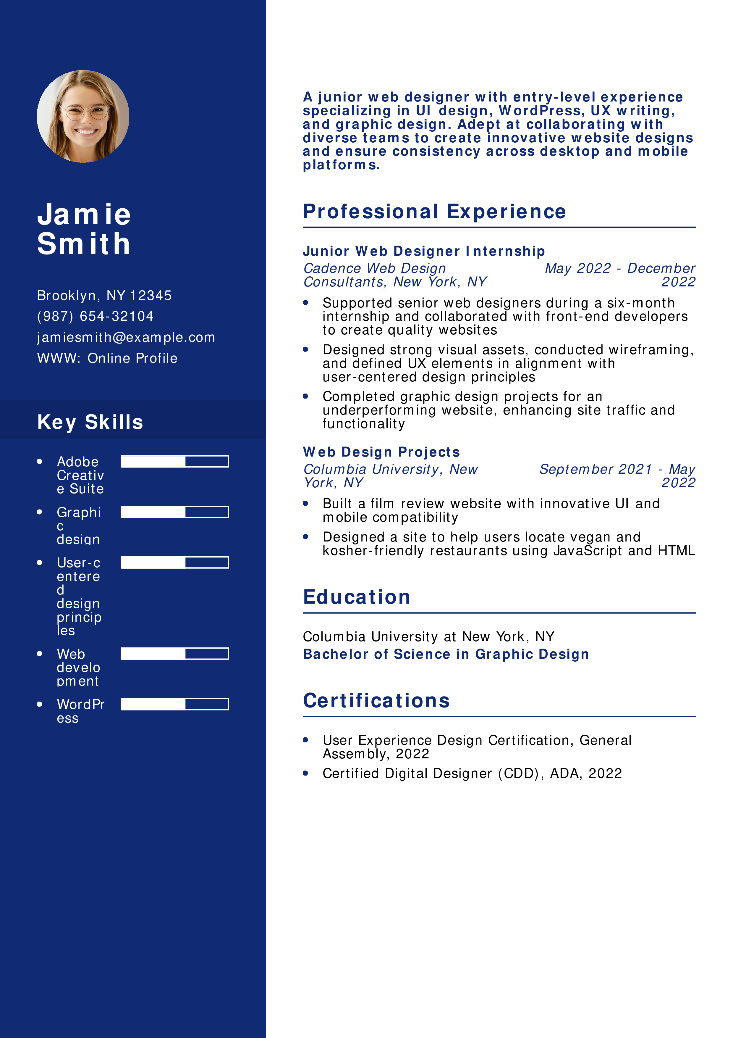 Entry-Level Web Designer Resume