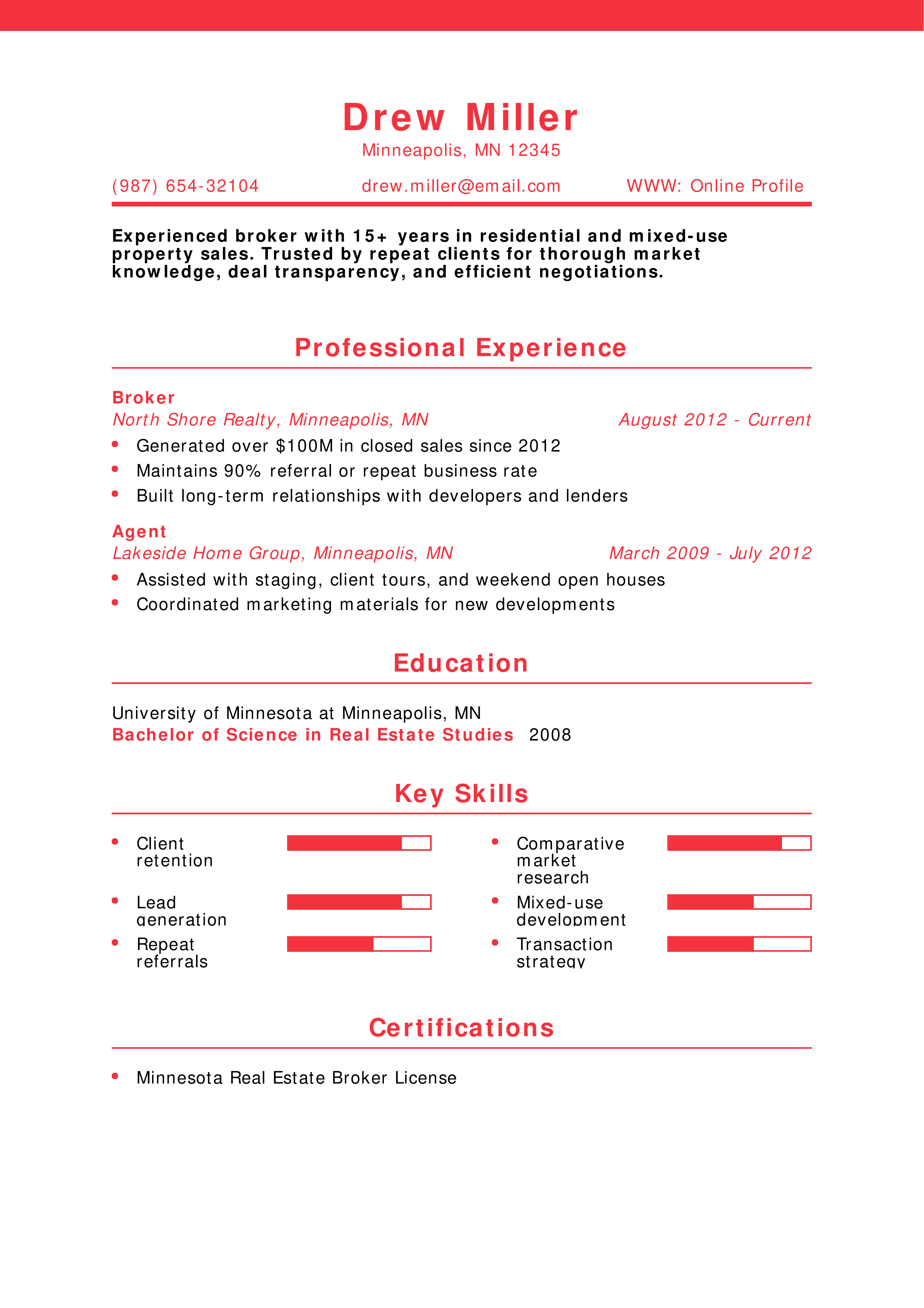 Experienced Real Estate Broker Resume