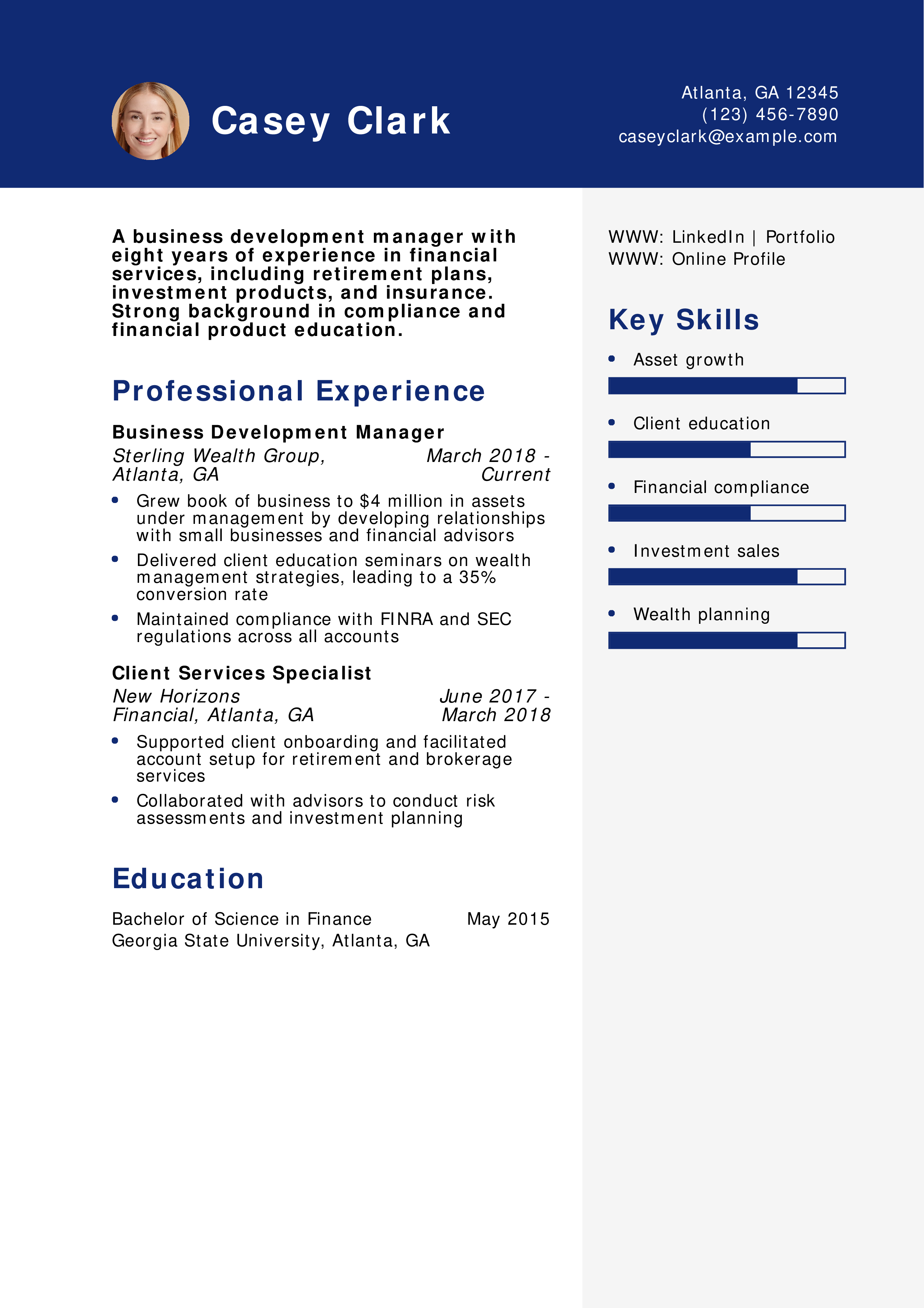 Financial Services Business Development Manager Resume