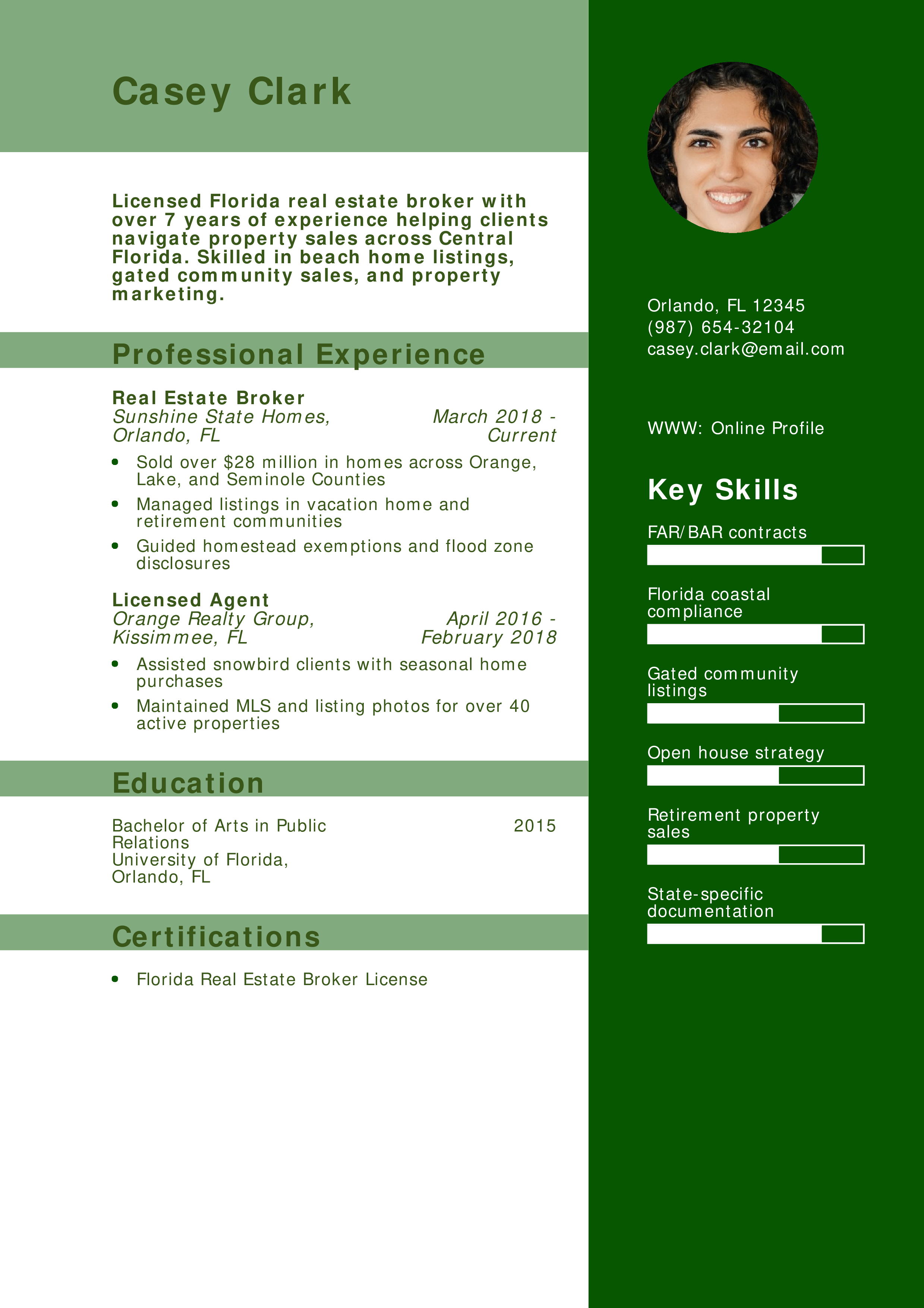 Florida Real Estate Broker Resume