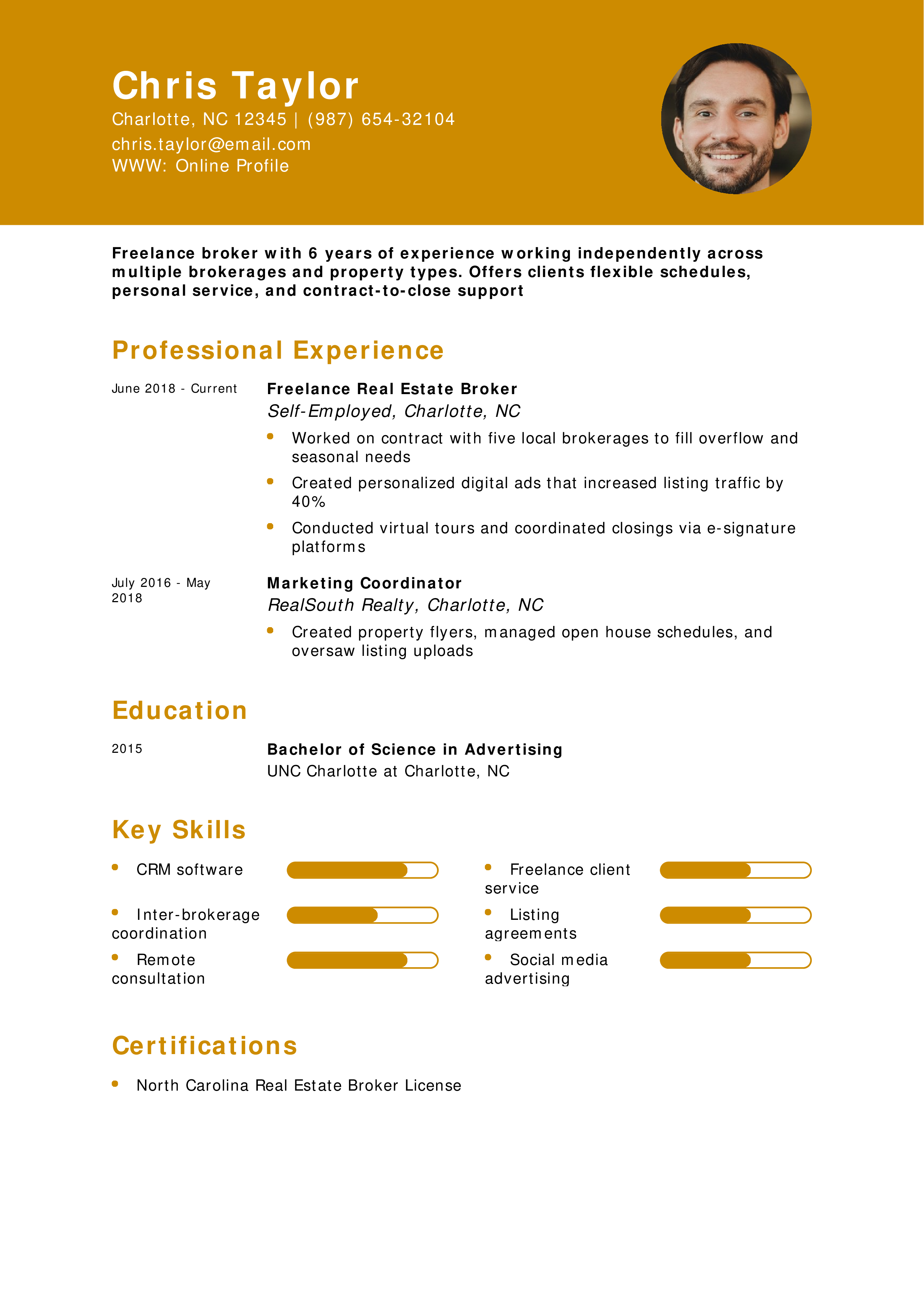 Freelance Real Estate Broker Resume