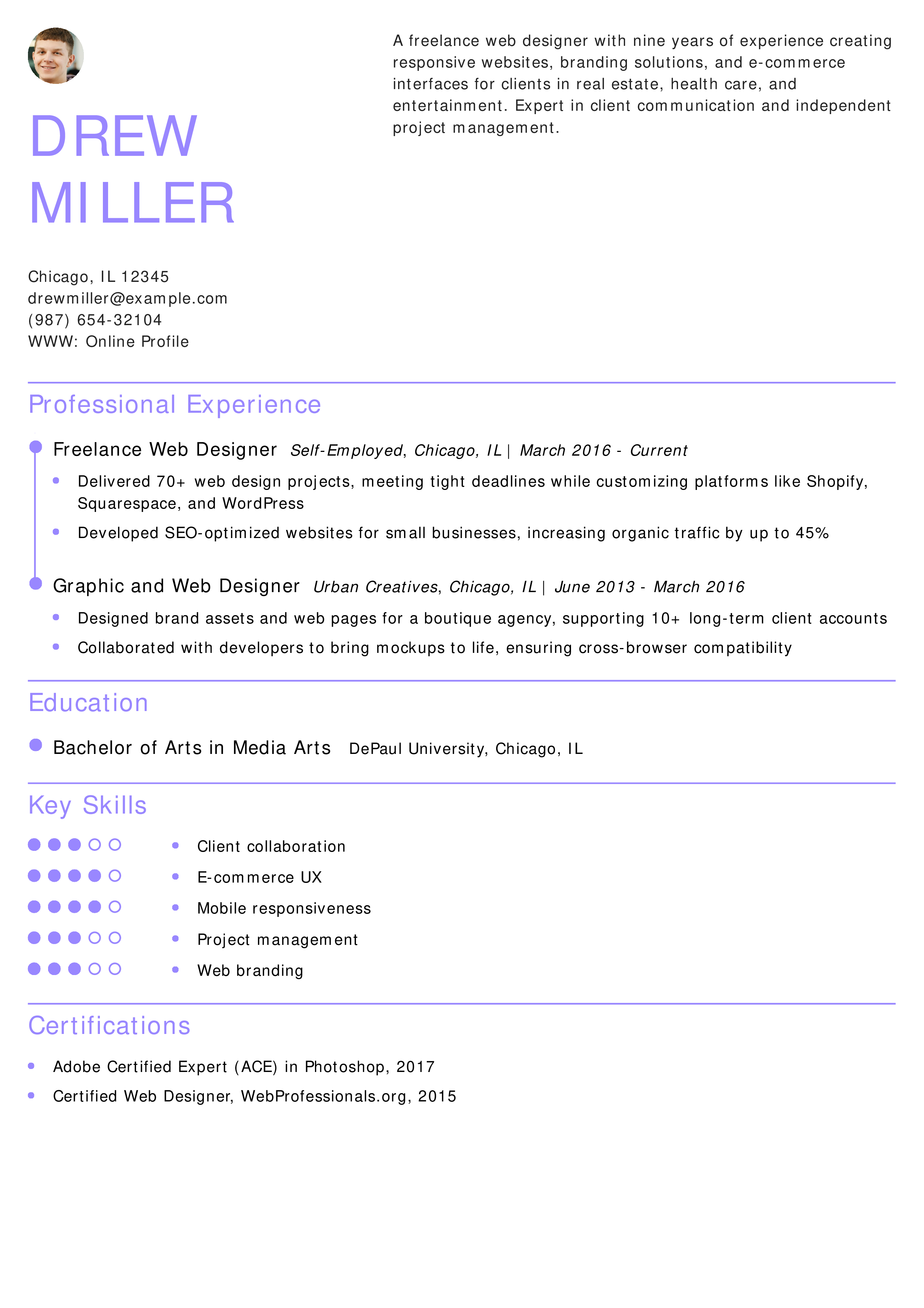 Freelance Web Designer Resume
