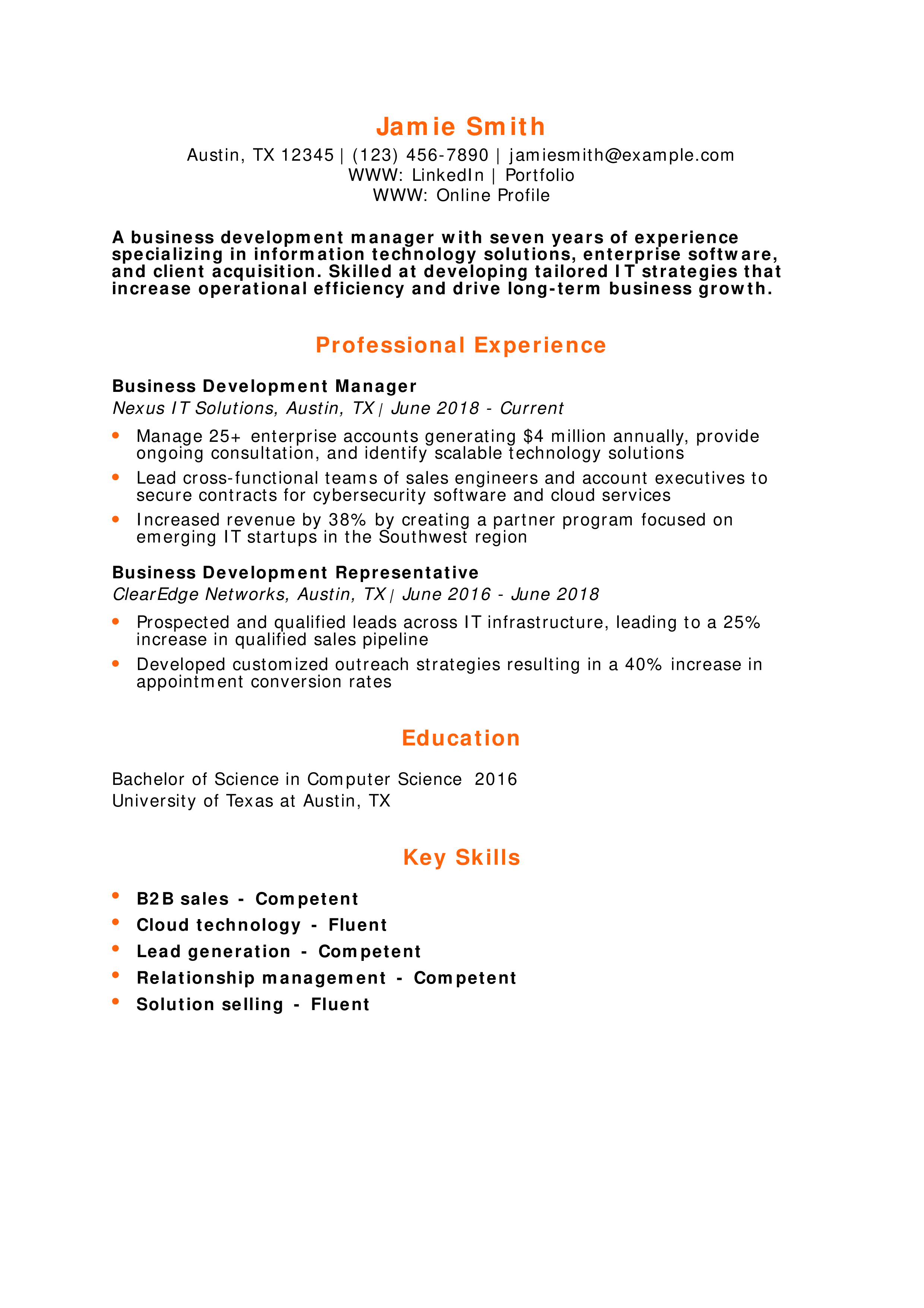 IT Business Development Manager Resume