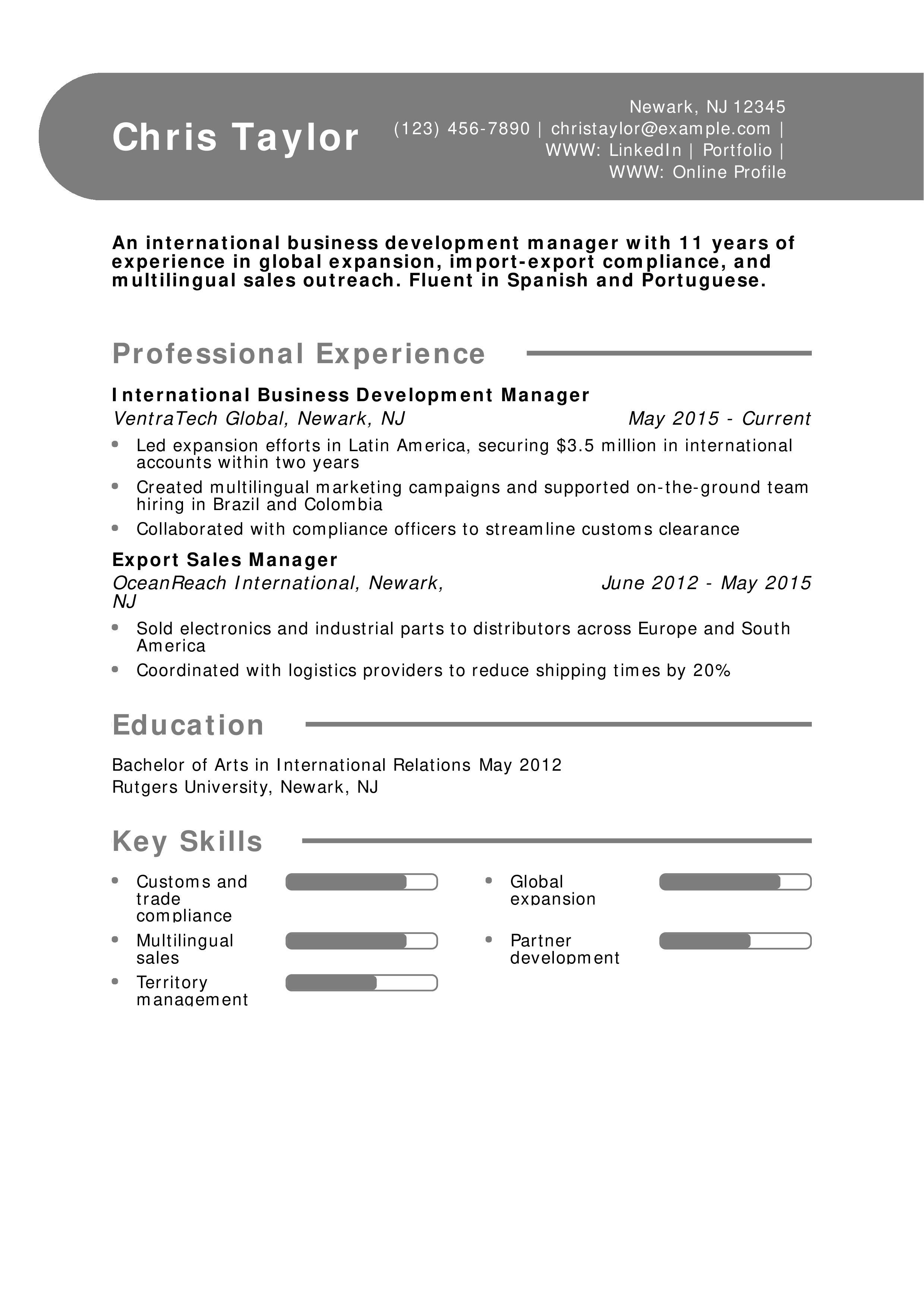 International Business Development Manager Resume