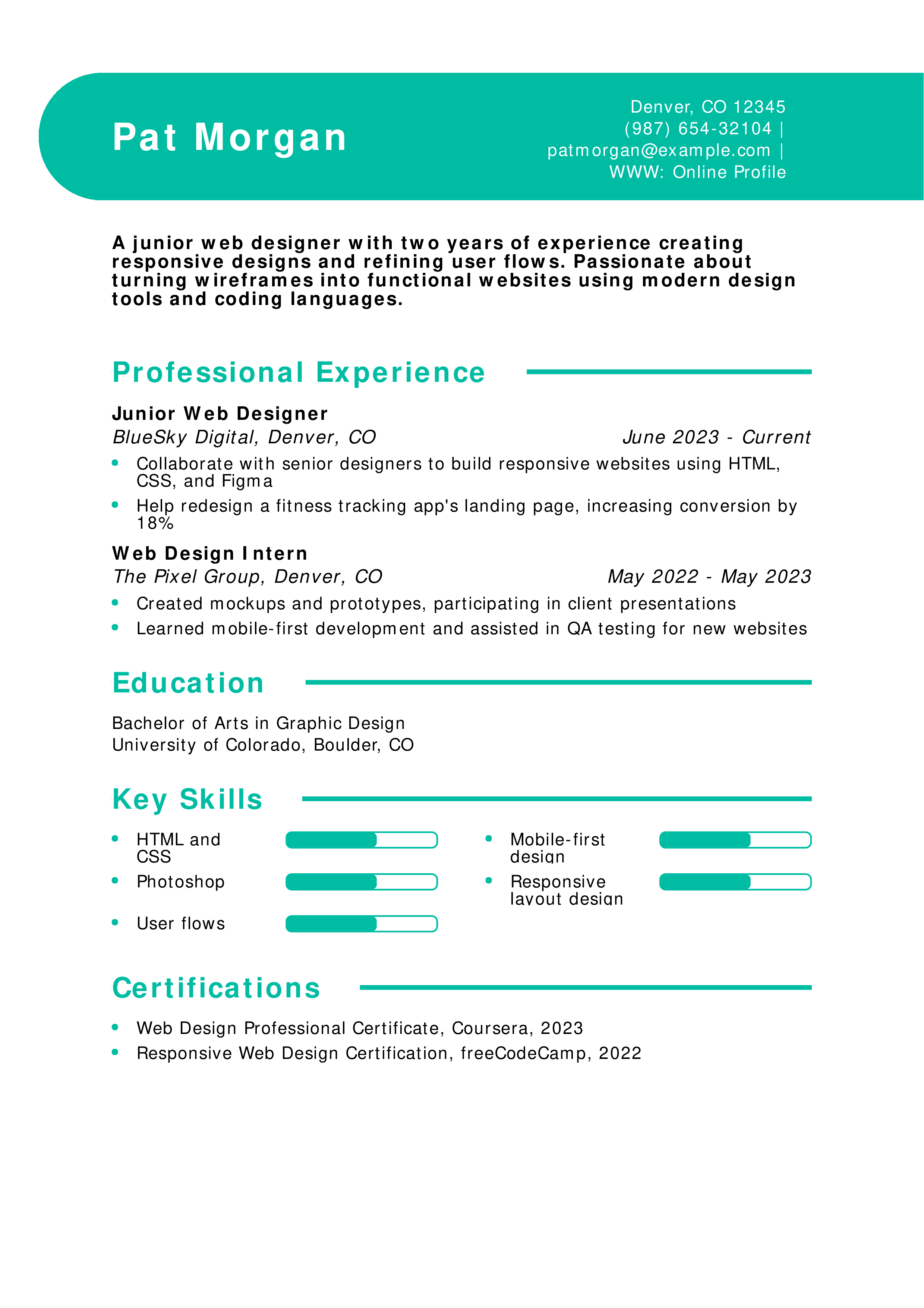 Junior Web Designer Resume