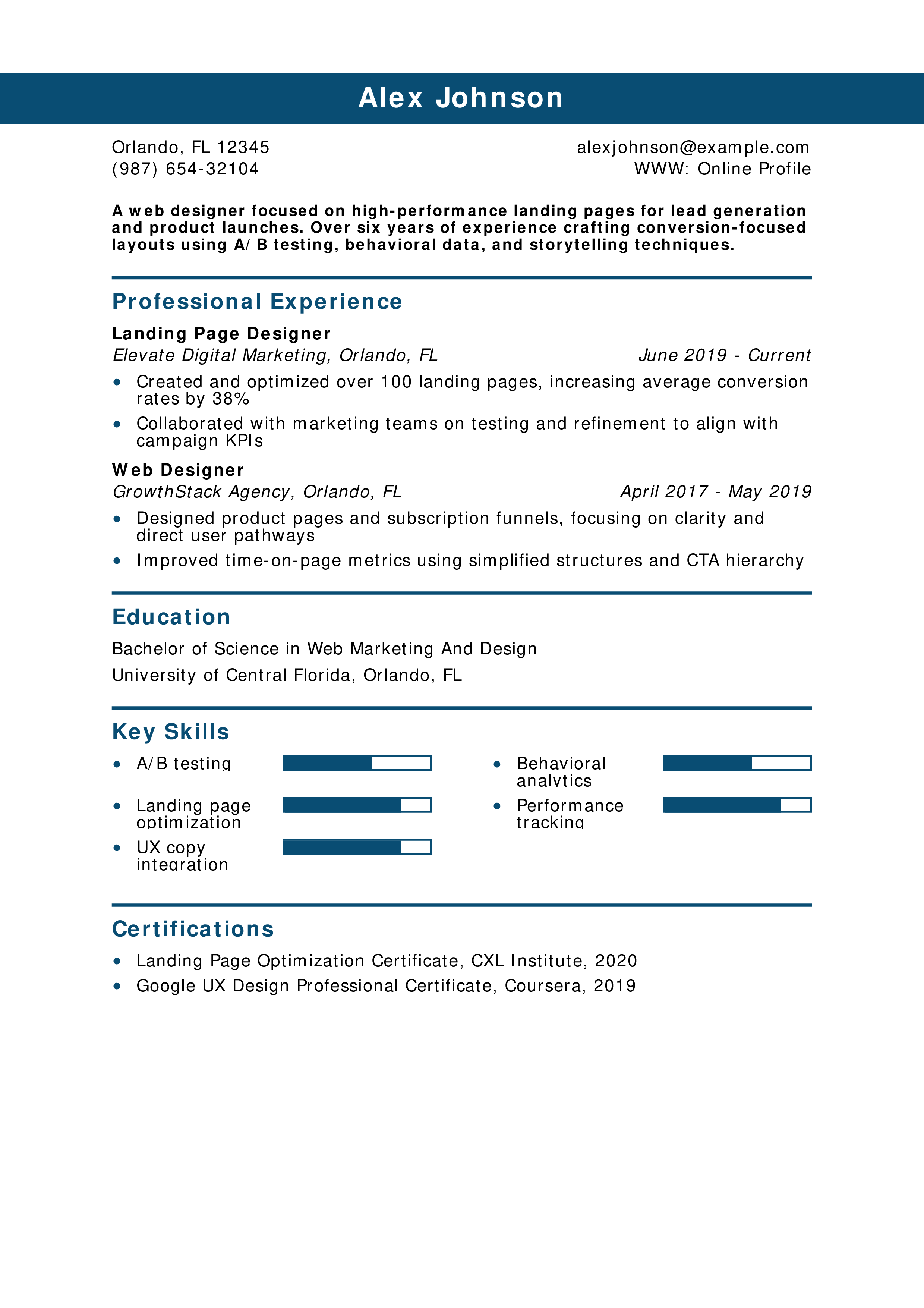 Landing Page Specialist Resume