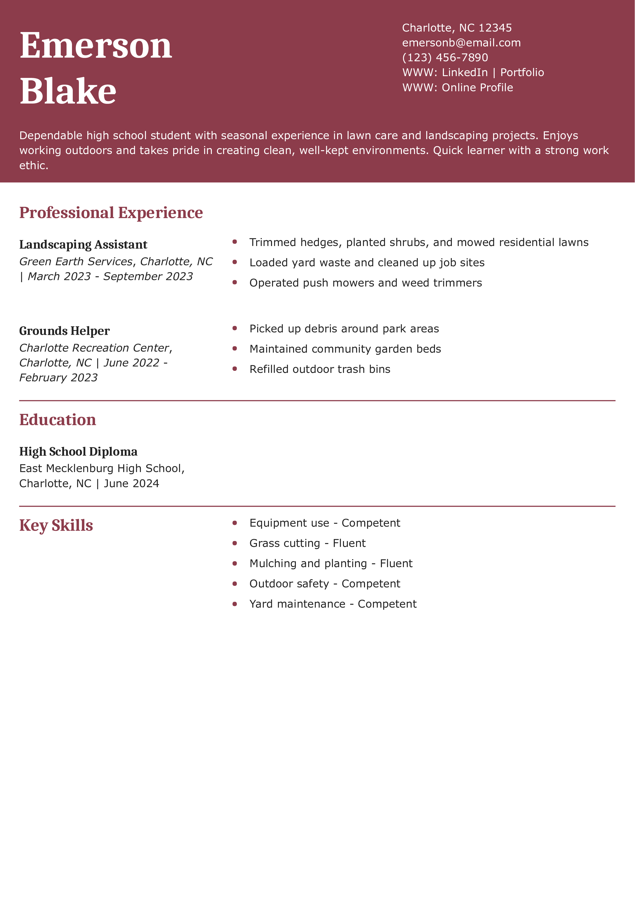 Landscaping Assistant Resume