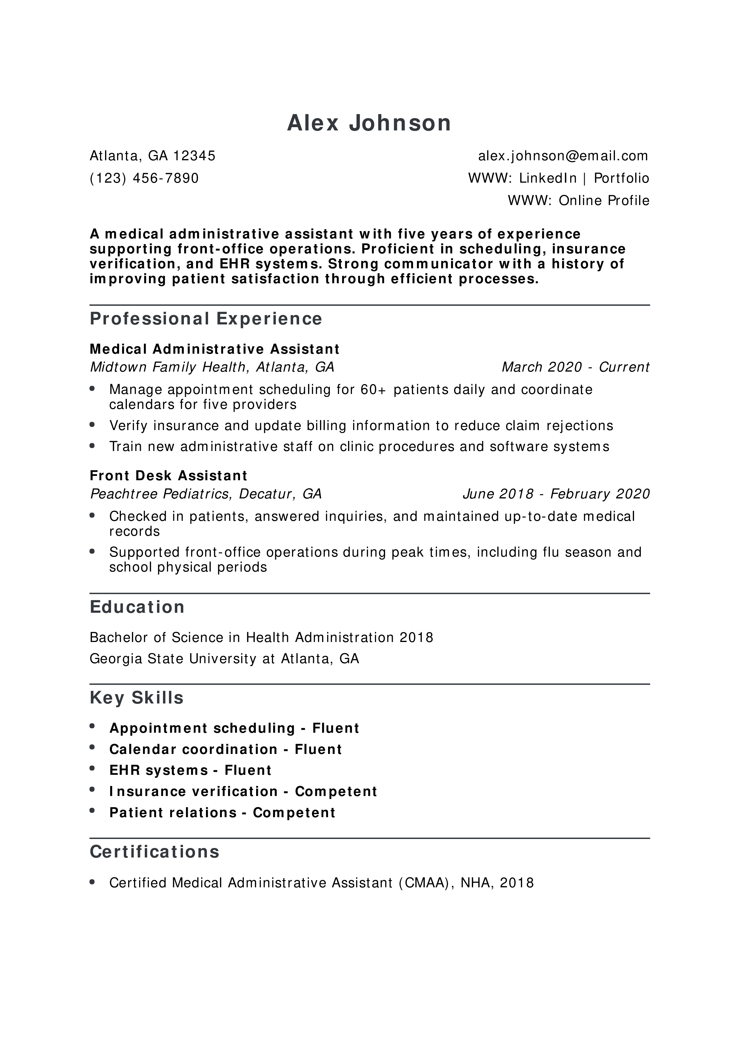 Medical Administrative Assistant Resume