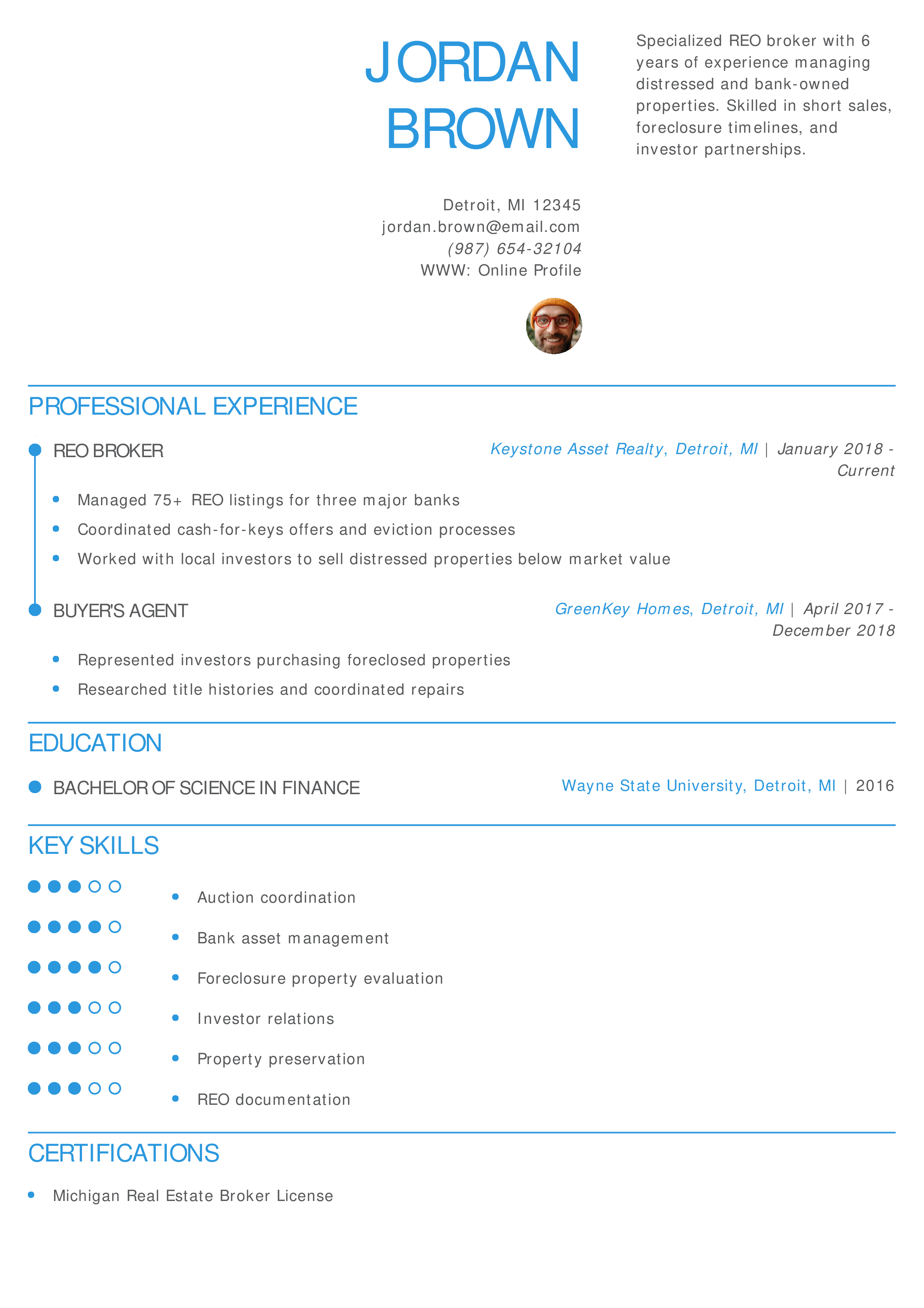 REO Real Estate Broker Resume