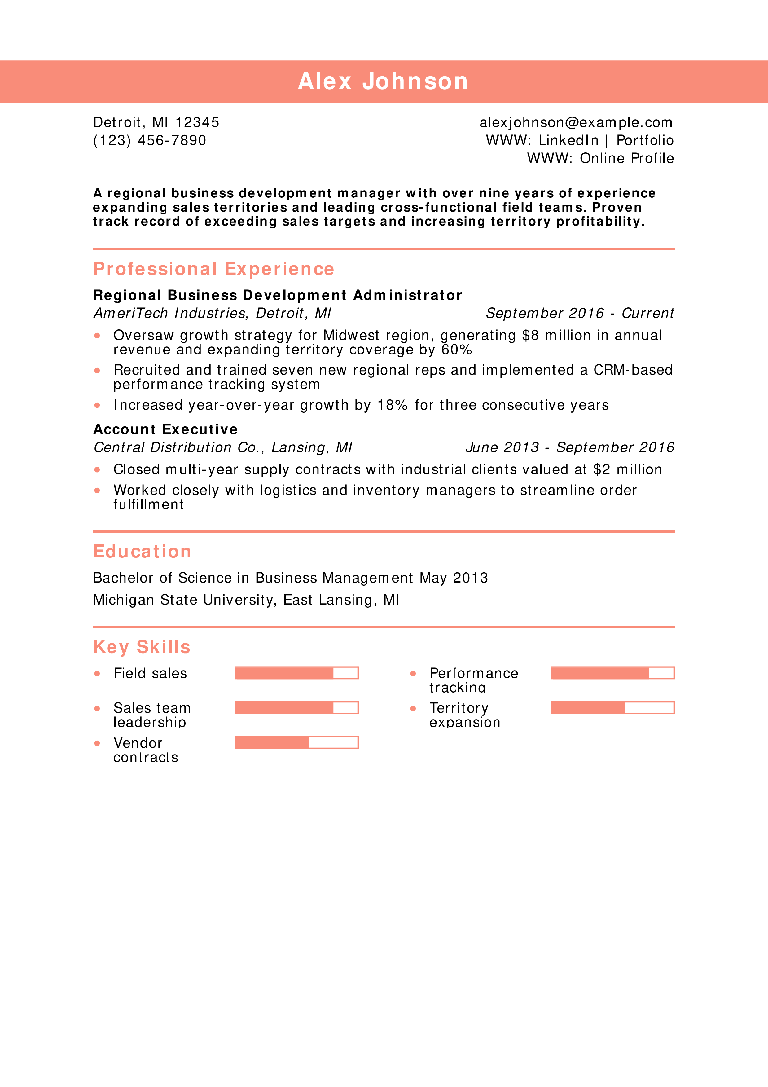Regional Business Development Manager Resume