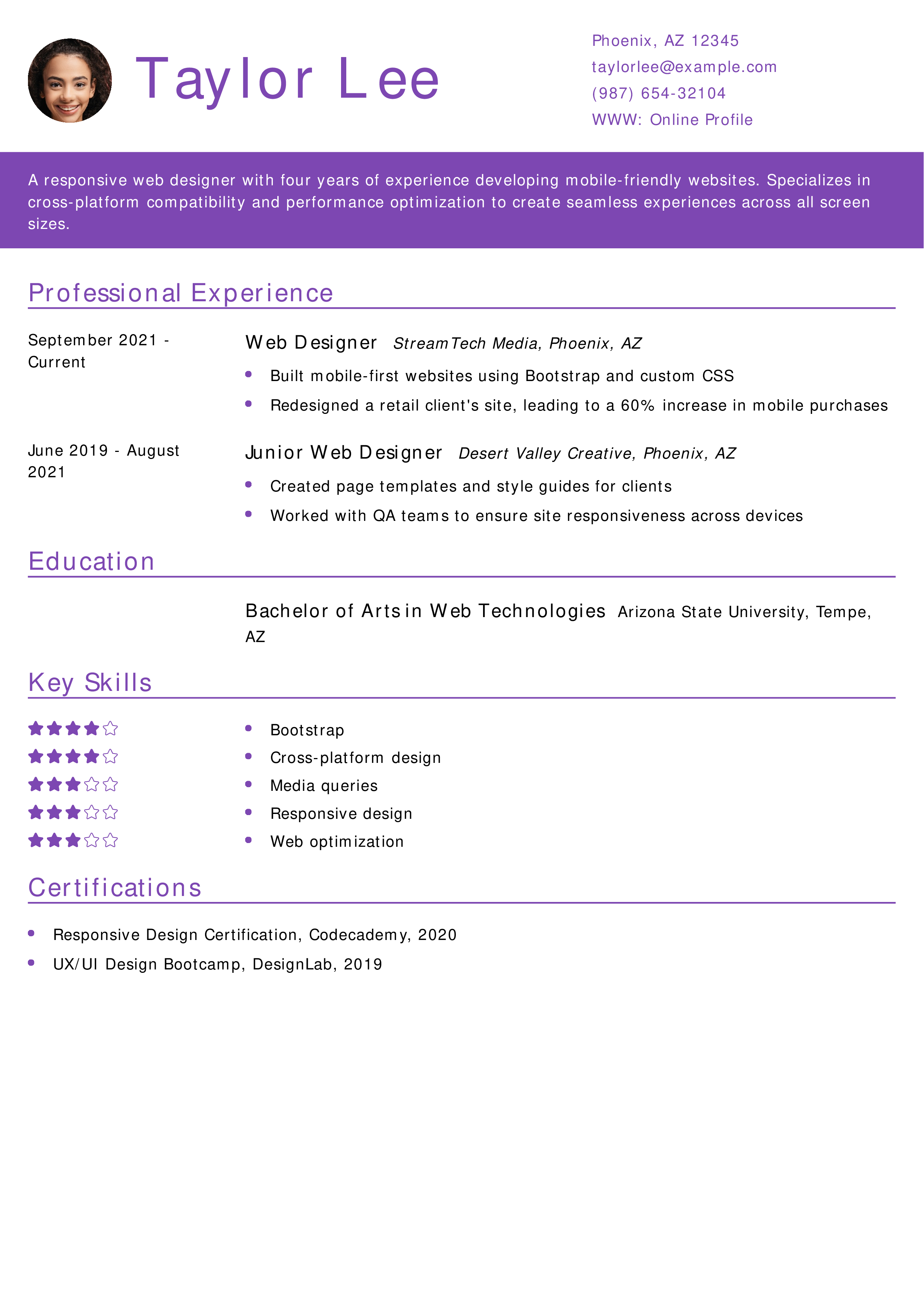 Responsive Web Designer Resume