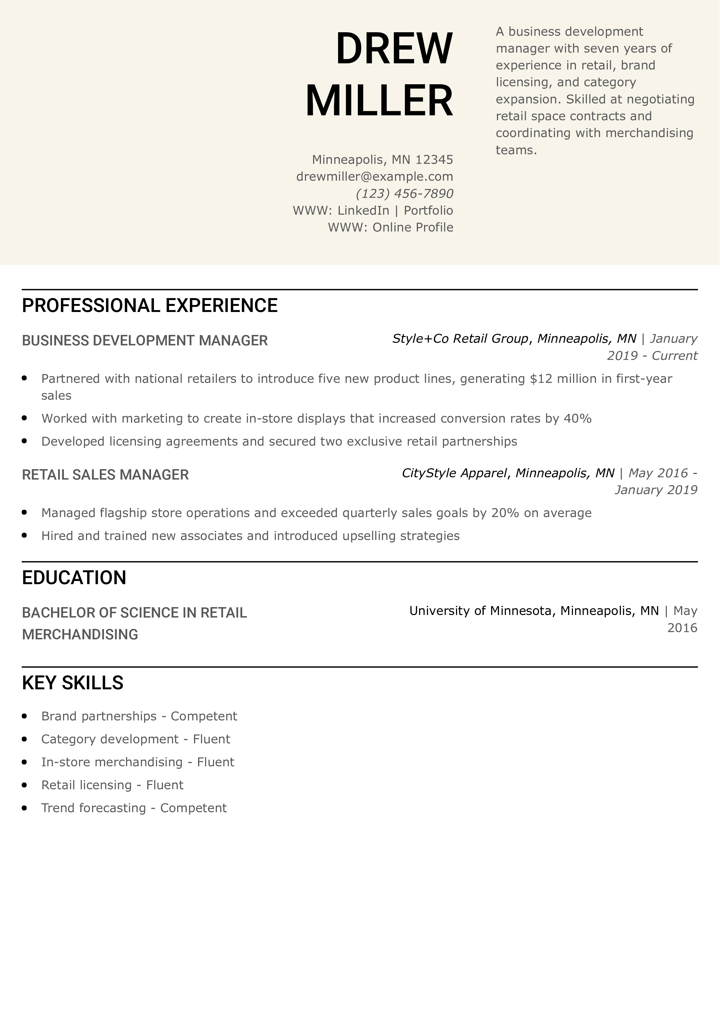 Retail Business Development Manager Resume