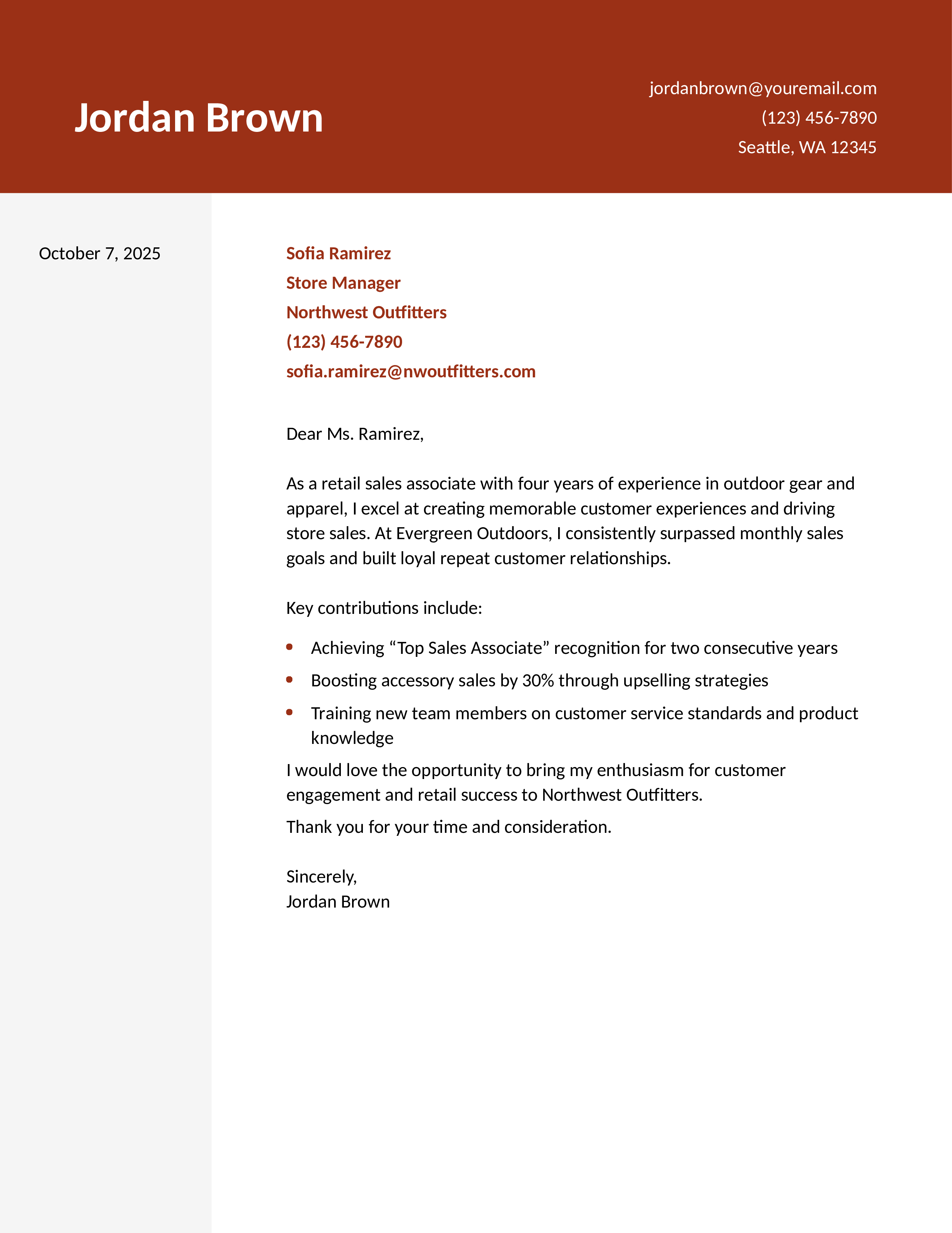 Retail Sales Associate Cover Letter