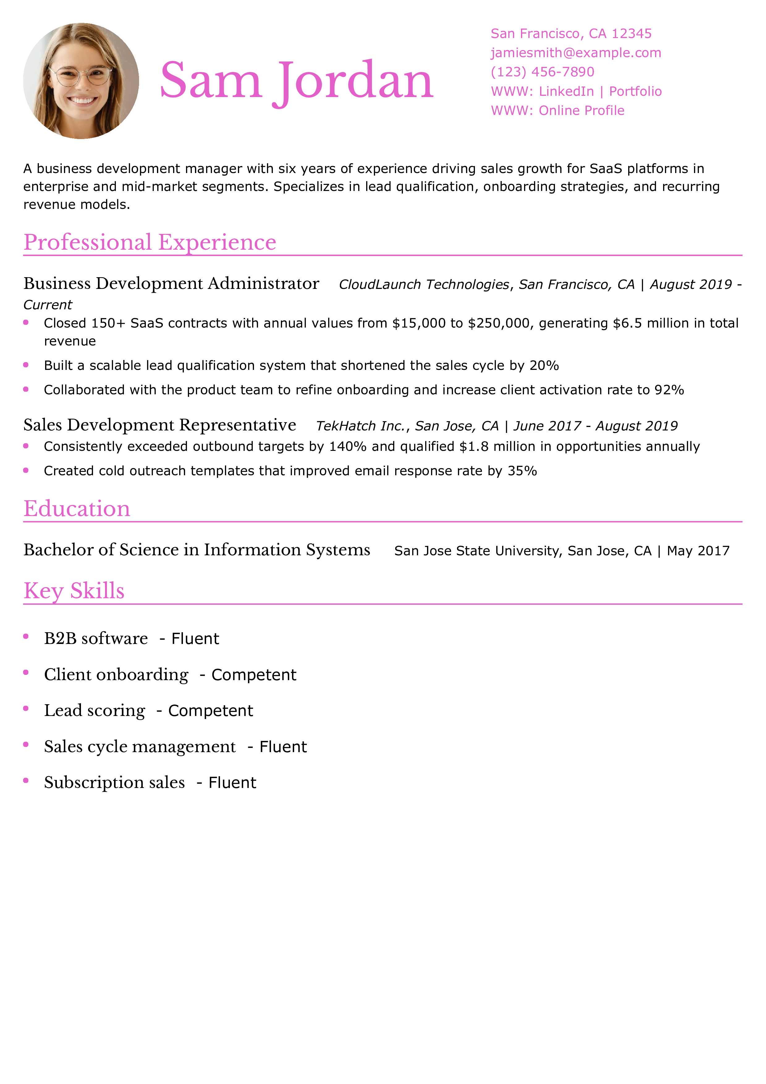 SaaS Business Development Manager Resume