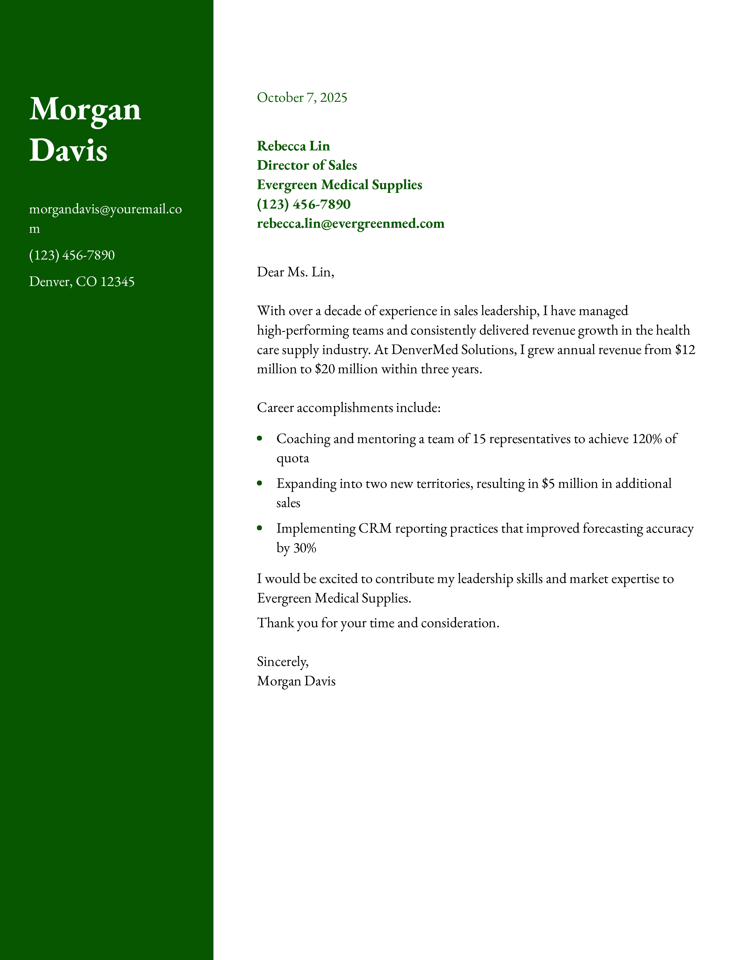 Sales Manager Cover Letter