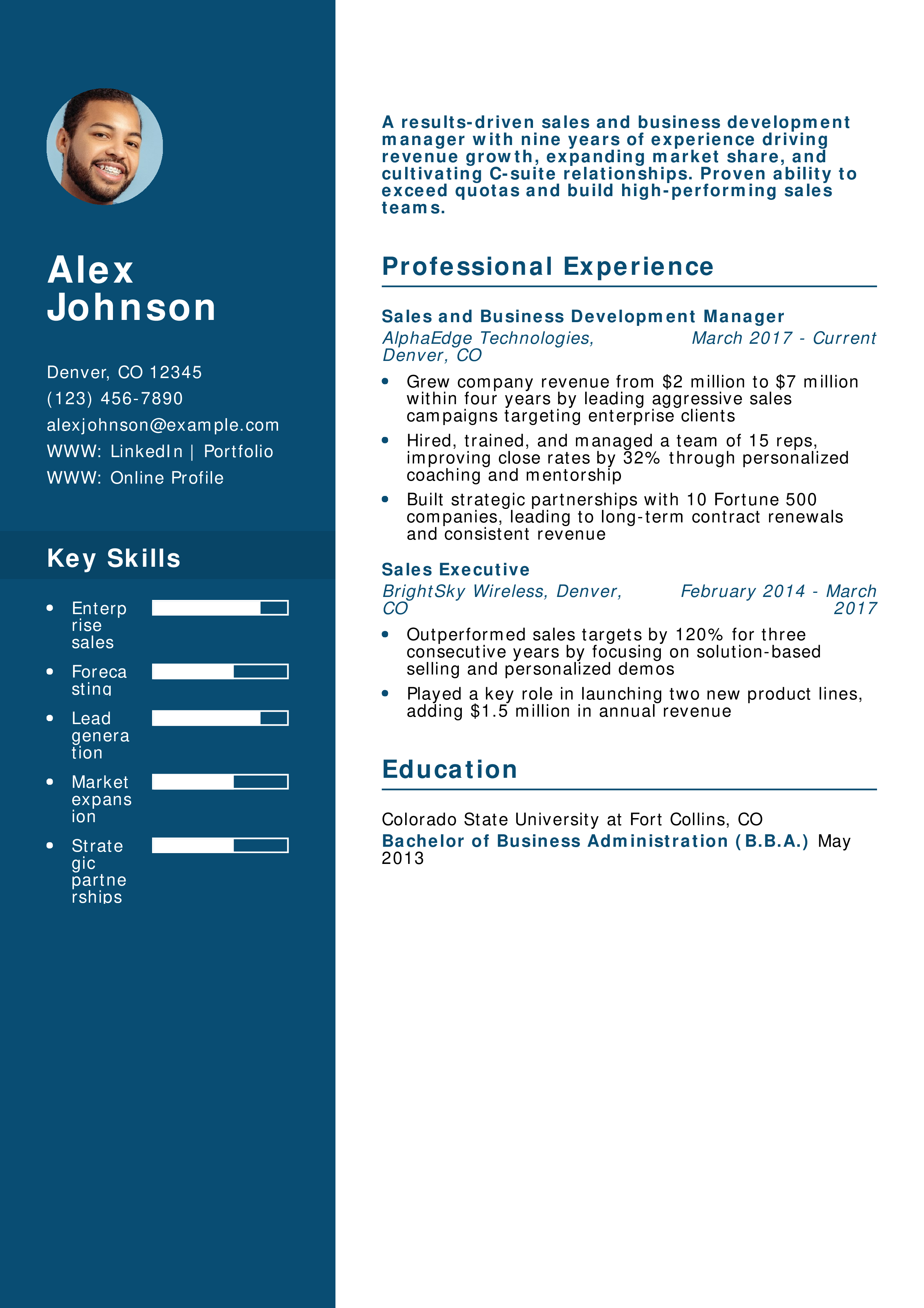 Sales and Business Development Manager Resume