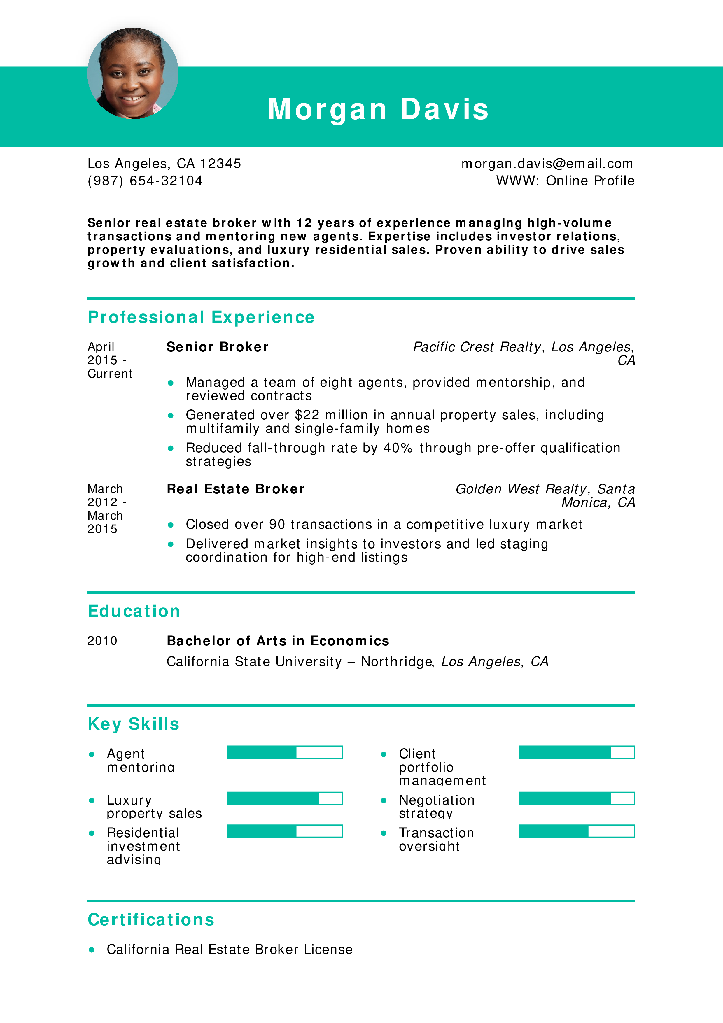 Senior Real Estate Broker Resume