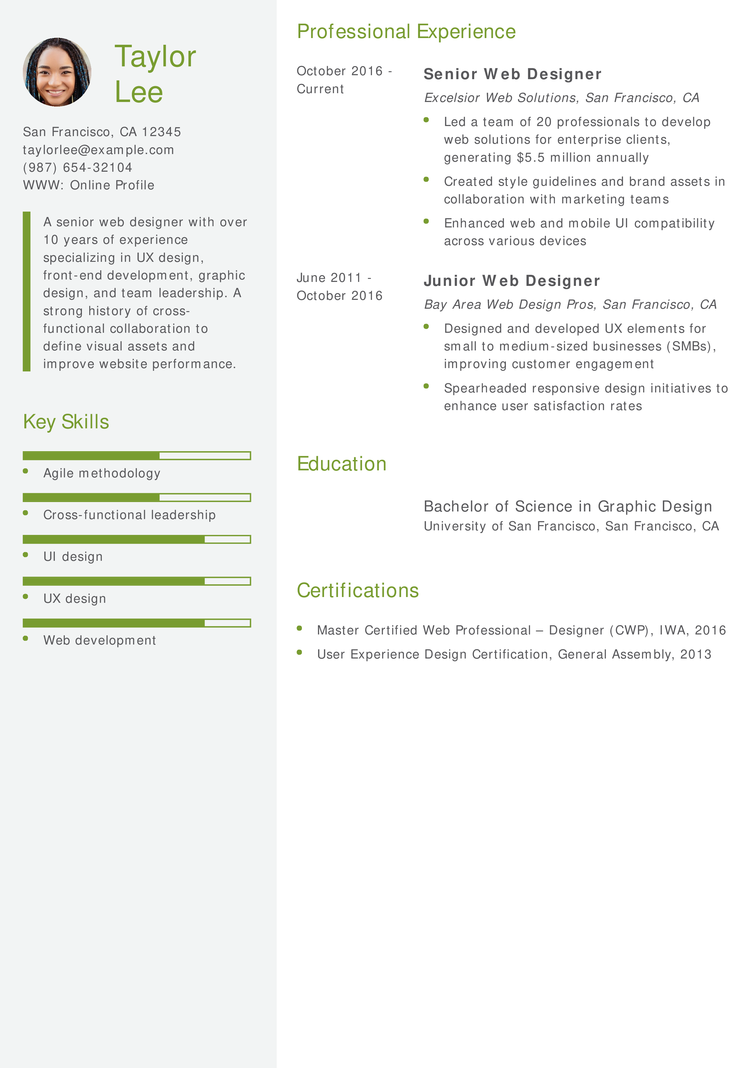 Senior Web Designer Resume