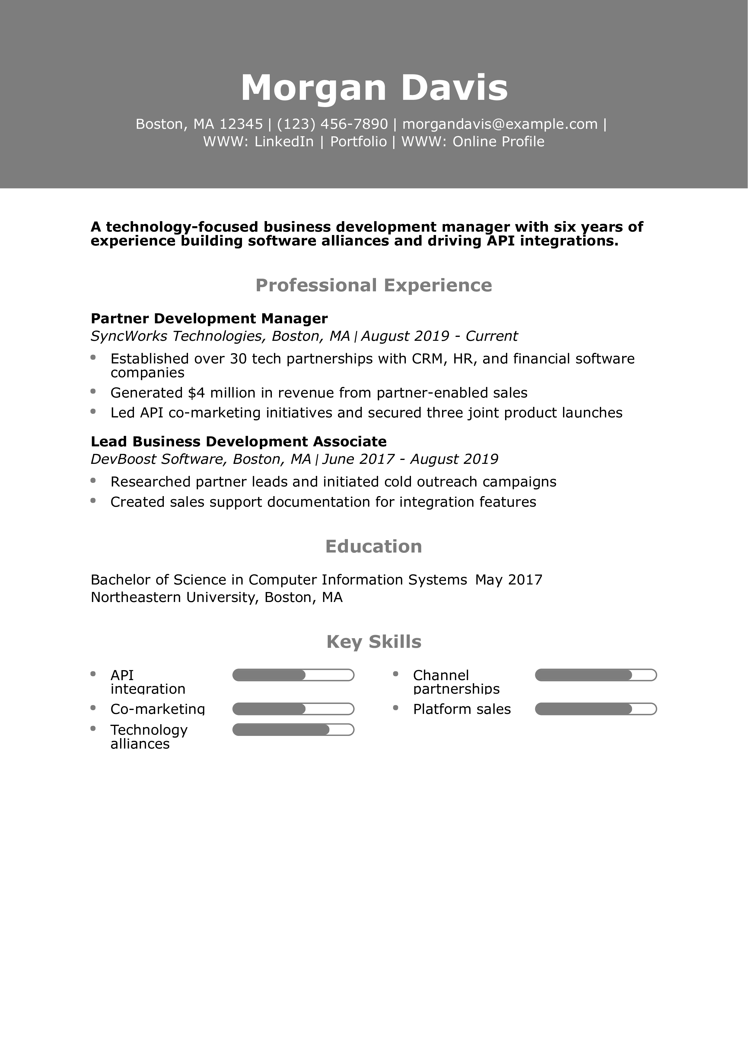 Technology Partner Business Development Manager Resume