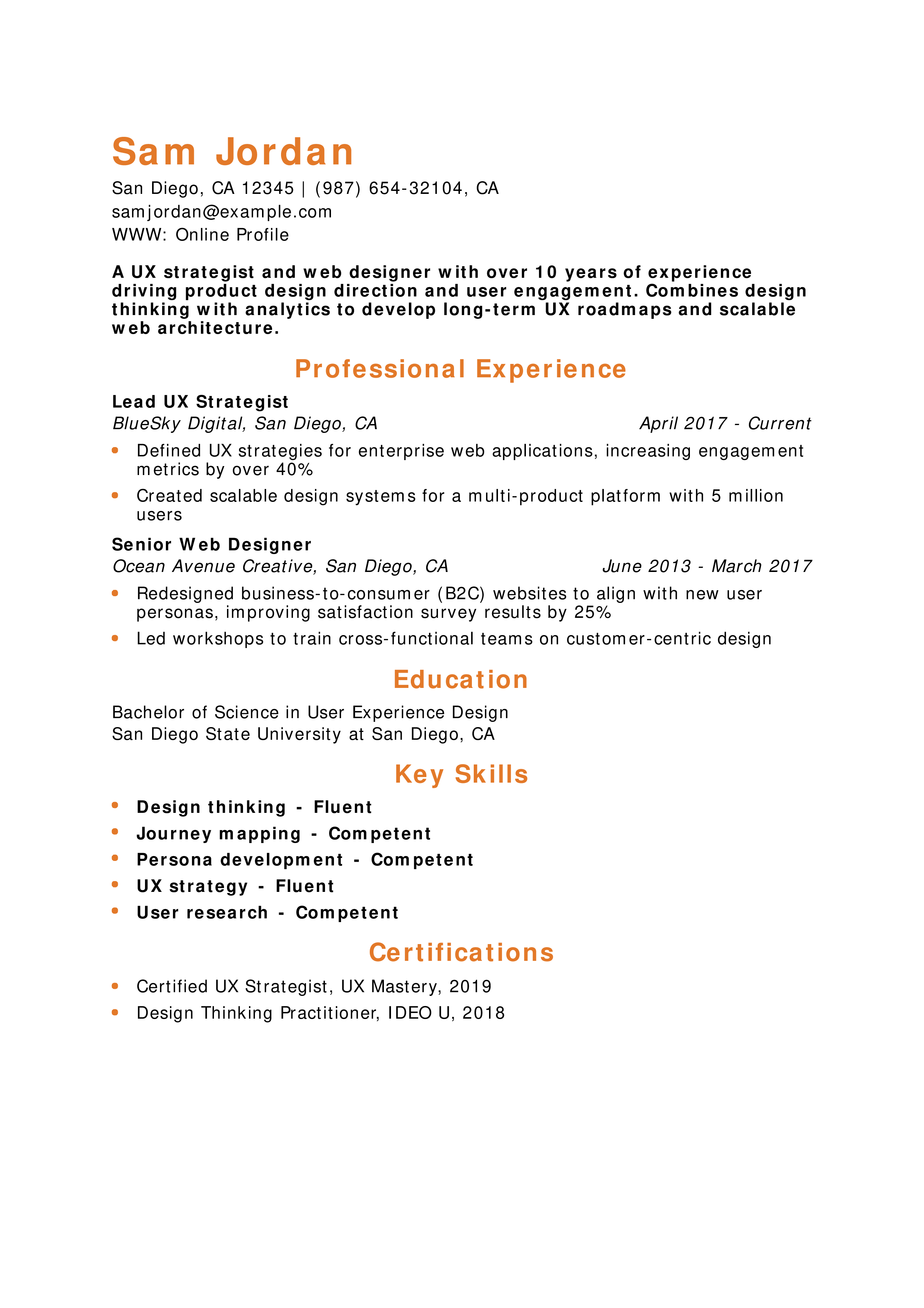 User Experience Strategist and Web Designer Resume
