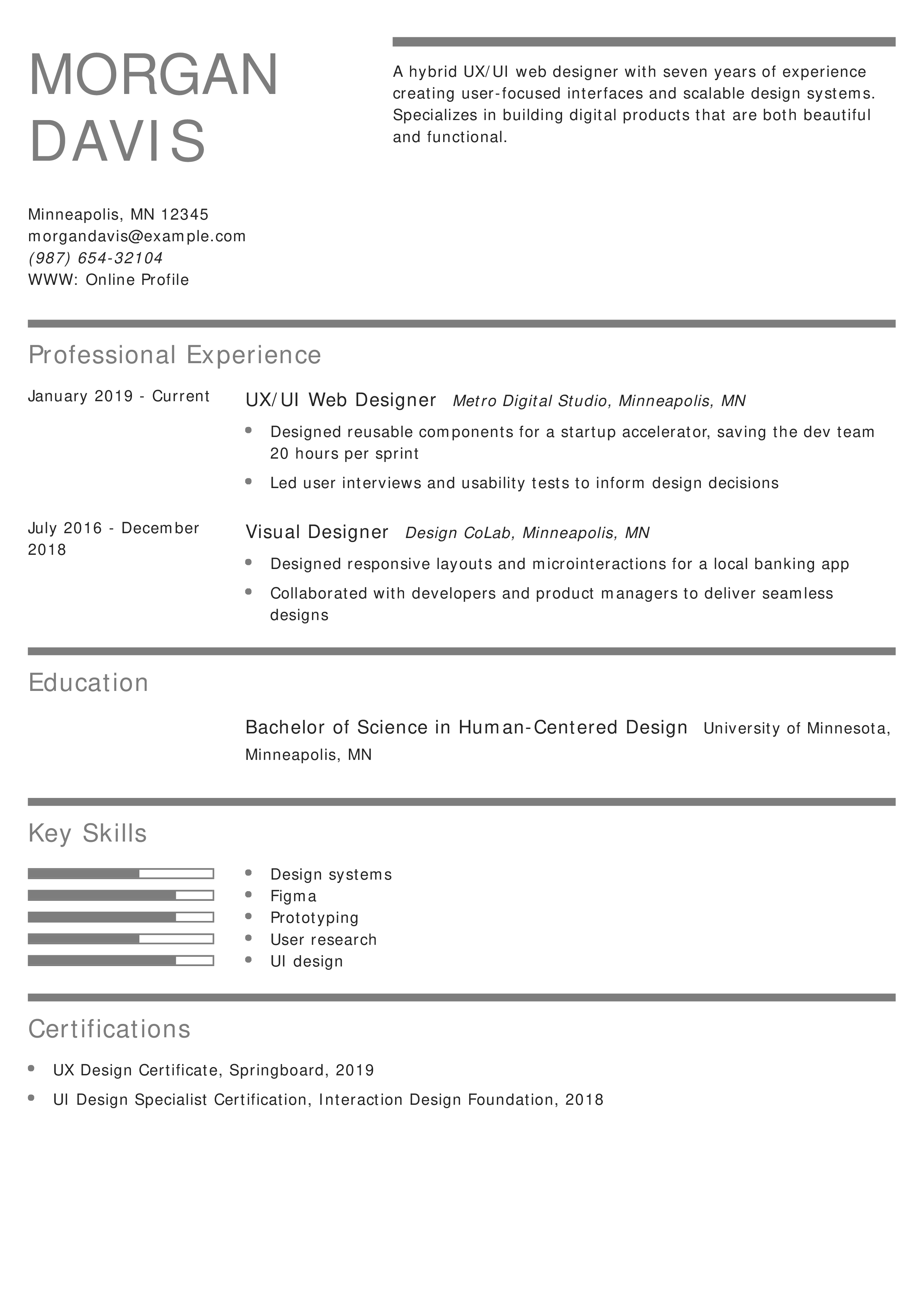 User Experience/User Interface Hybrid Web Designer Resume