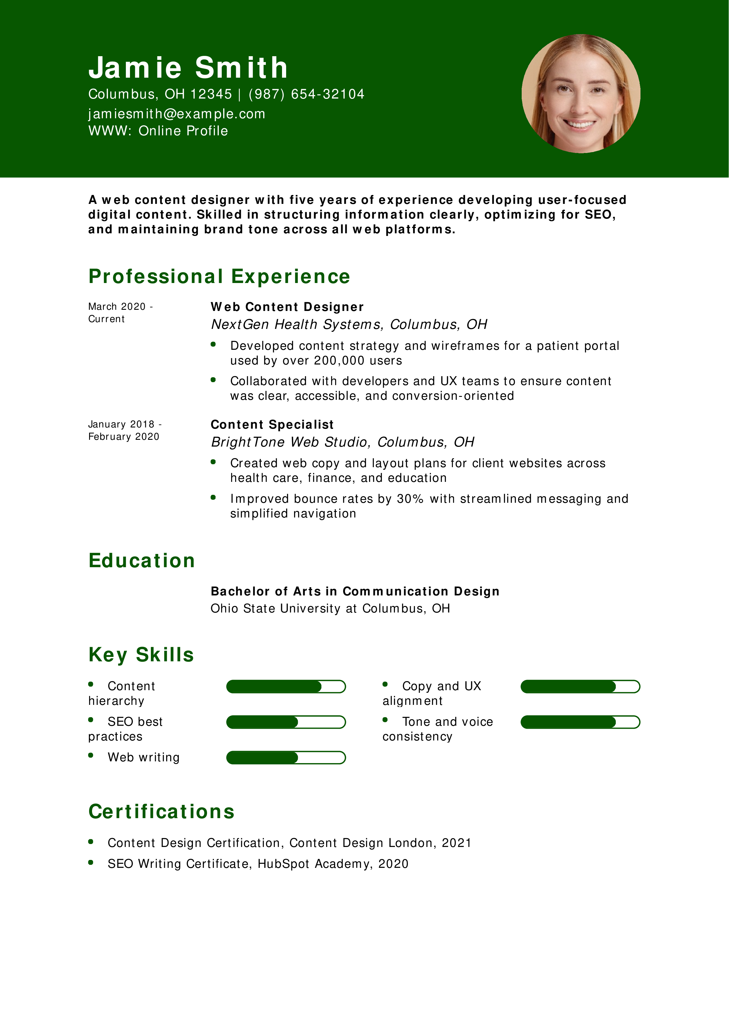 Web Content Designer Resume