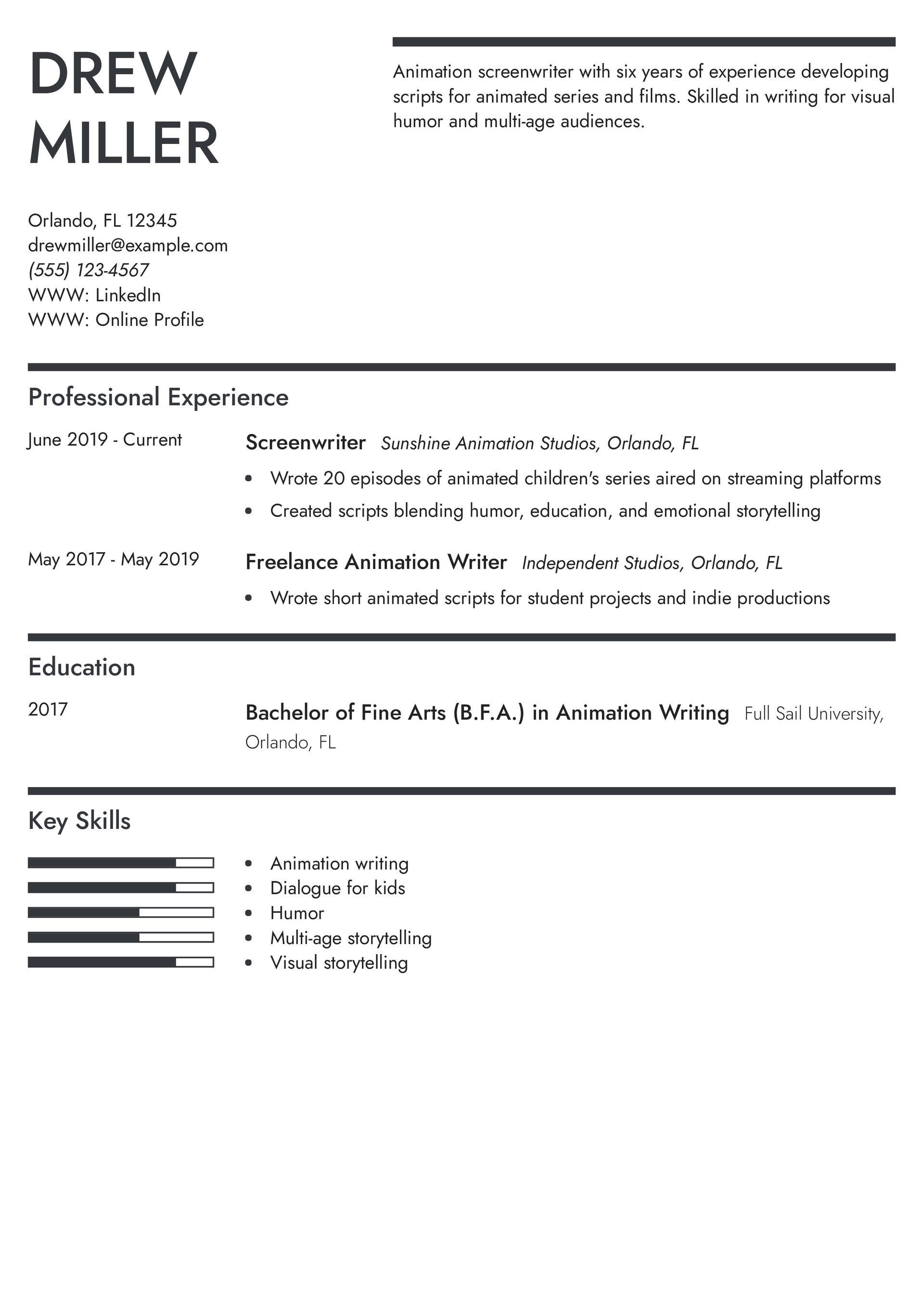 25 Best Screenwriter Resume Examples And Templates For 2026 