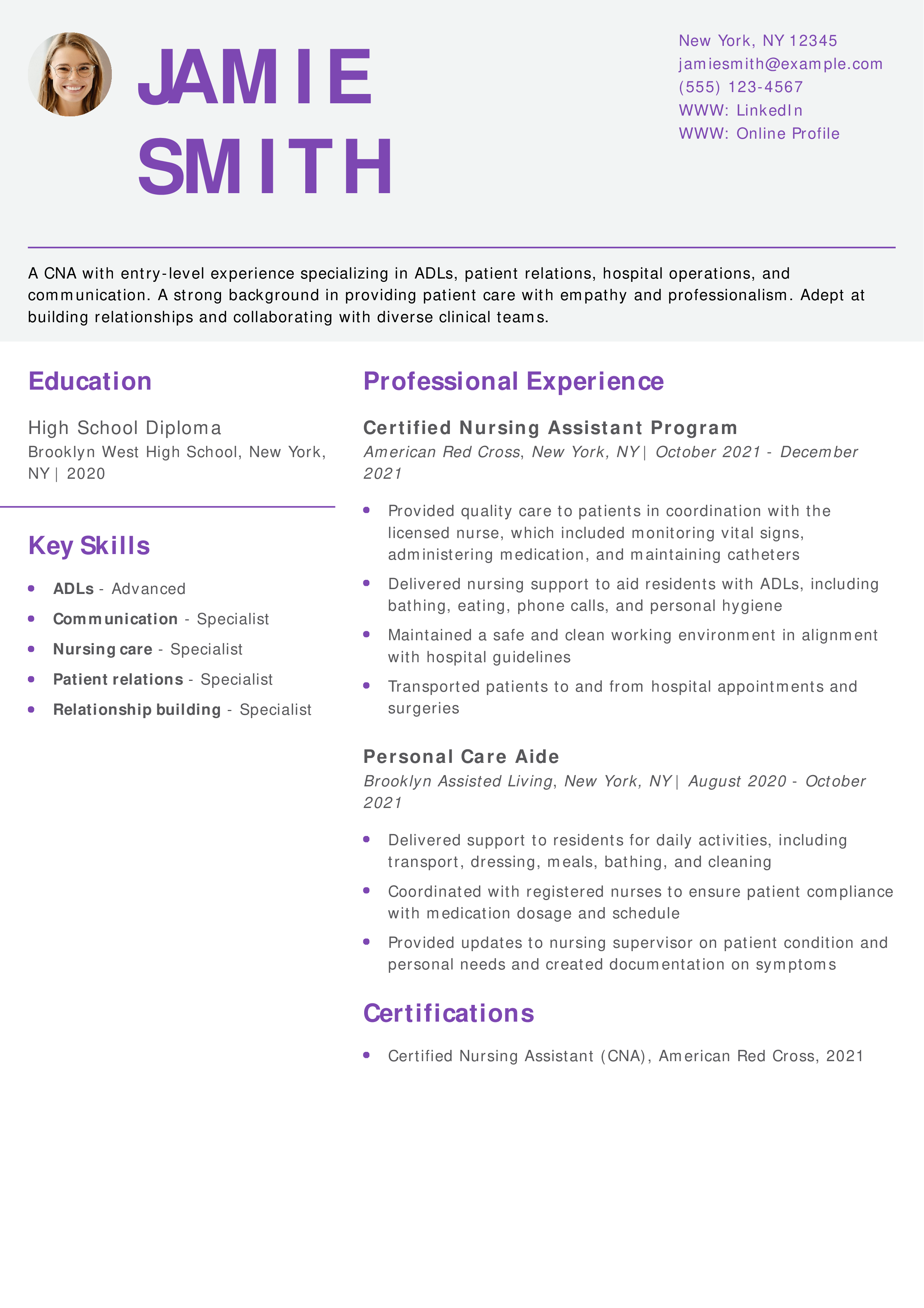 Certified Nursing Assistant Resume Examples for 2026 | Resume Worded, image size:2479x3508