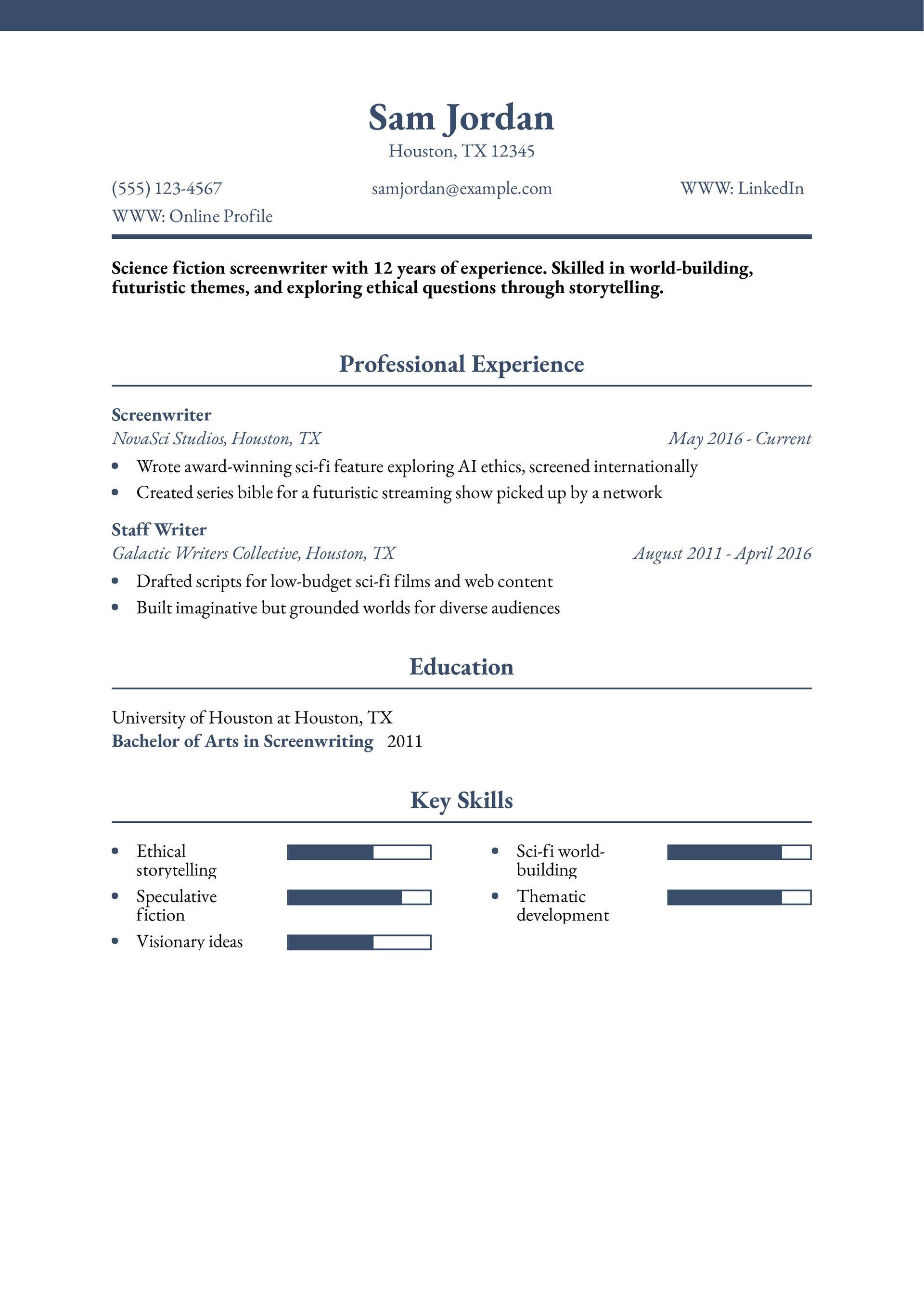 25 Best Screenwriter Resume Examples And Templates For 2026 
