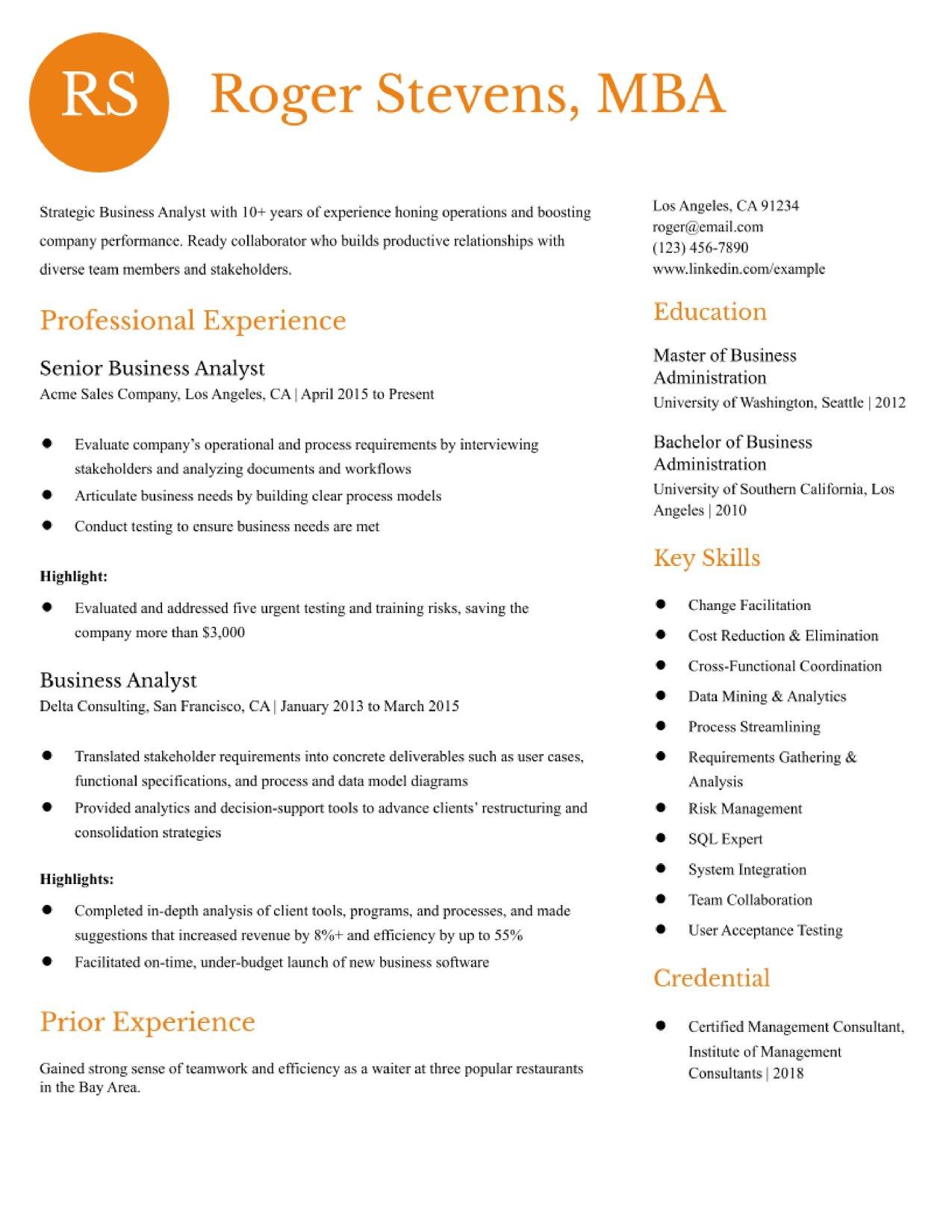 Business Analyst Resume