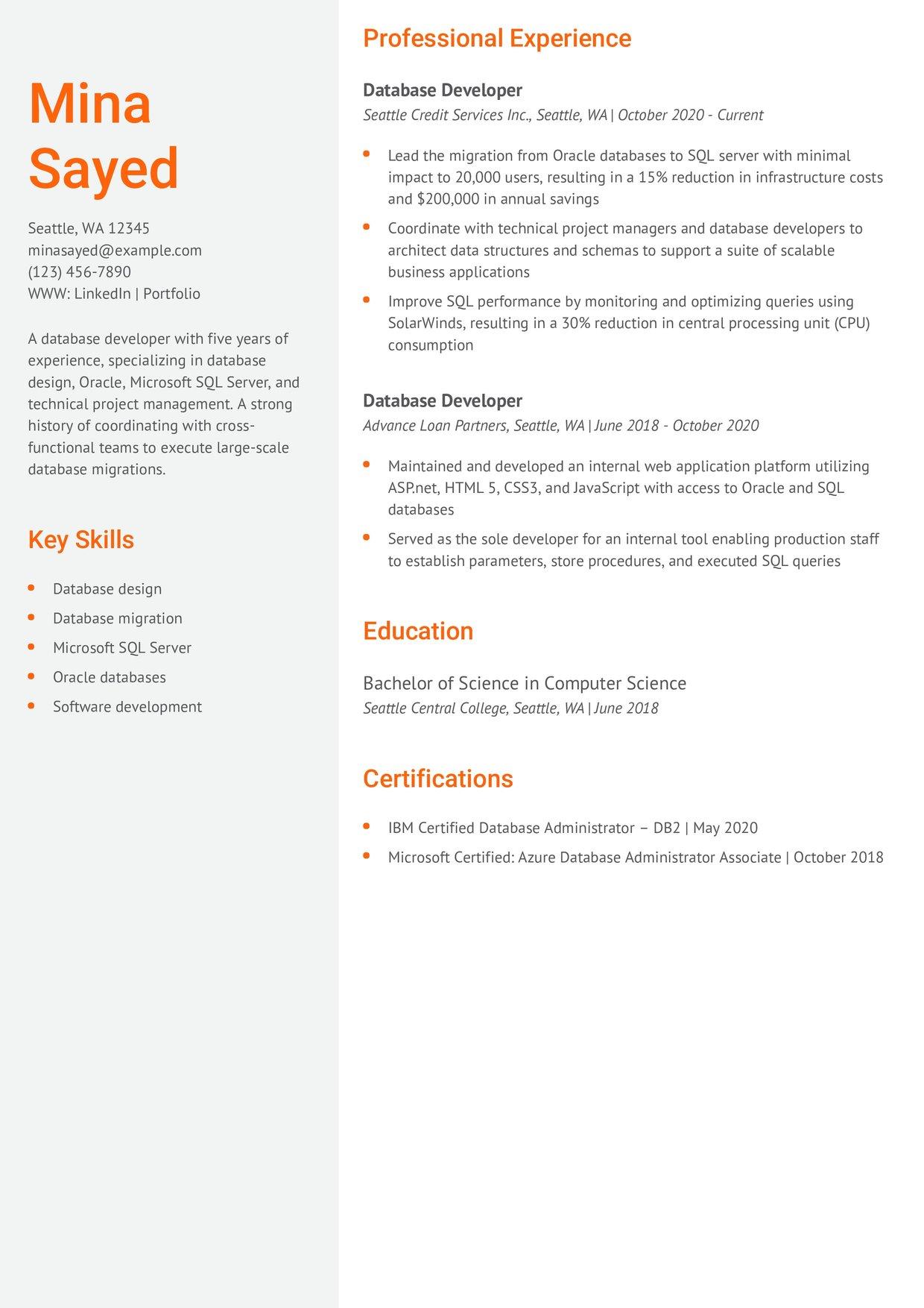 Database Developer Resume