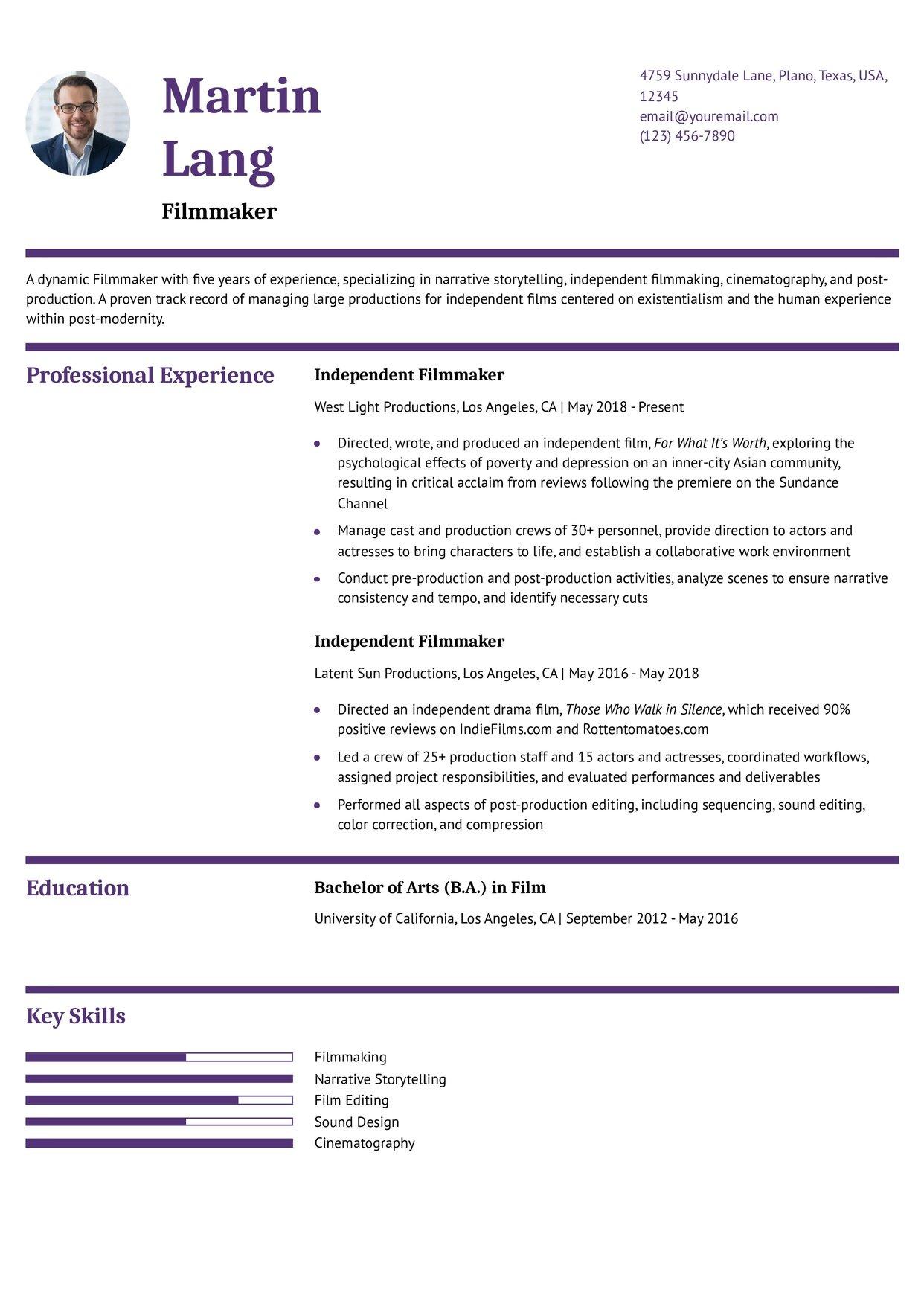 Filmmaker Resume Example